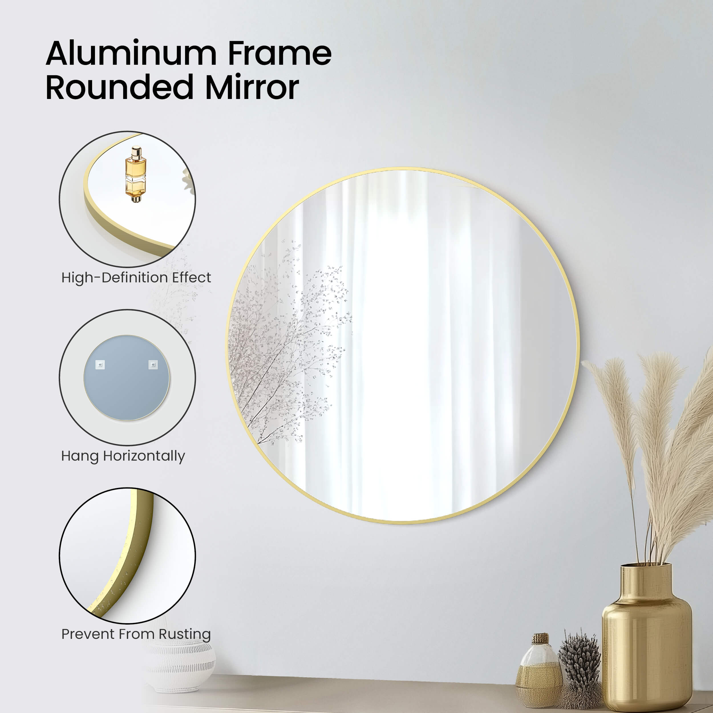 32" Shatterproof Wall Mount Metal Frame Mirror - FM3-R32