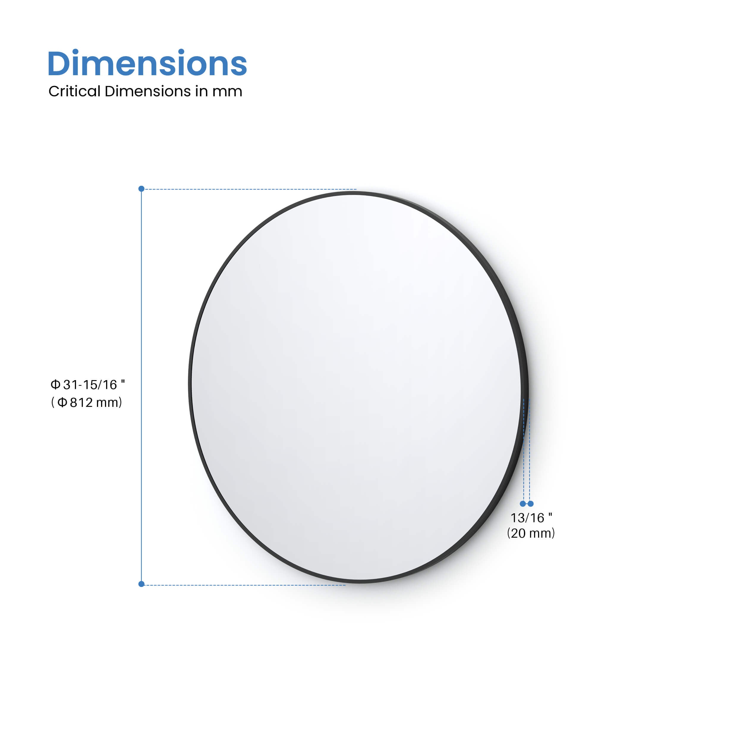32" Shatterproof Wall Mount Metal Frame Mirror - FM3-R32