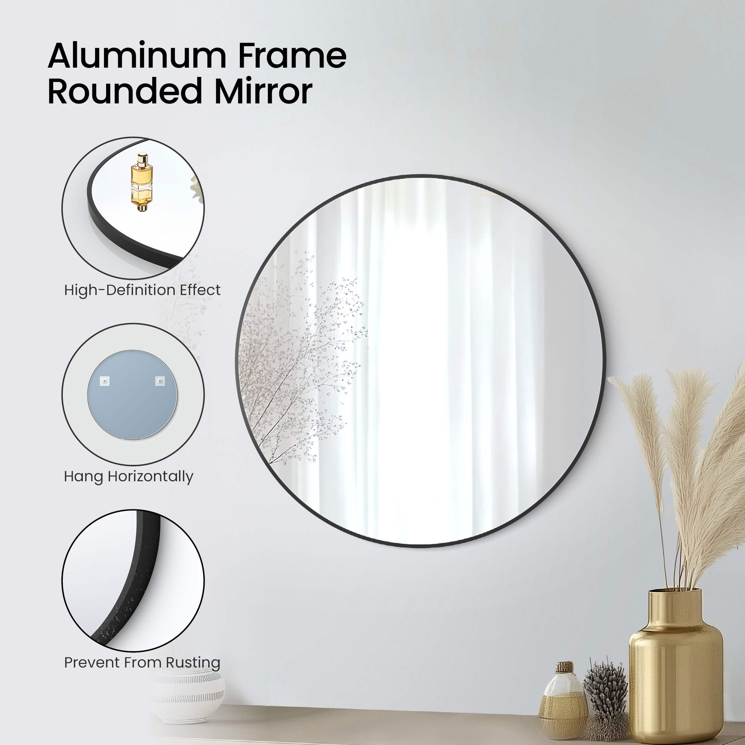 32" Shatterproof Wall Mount Metal Frame Mirror - FM3-R32