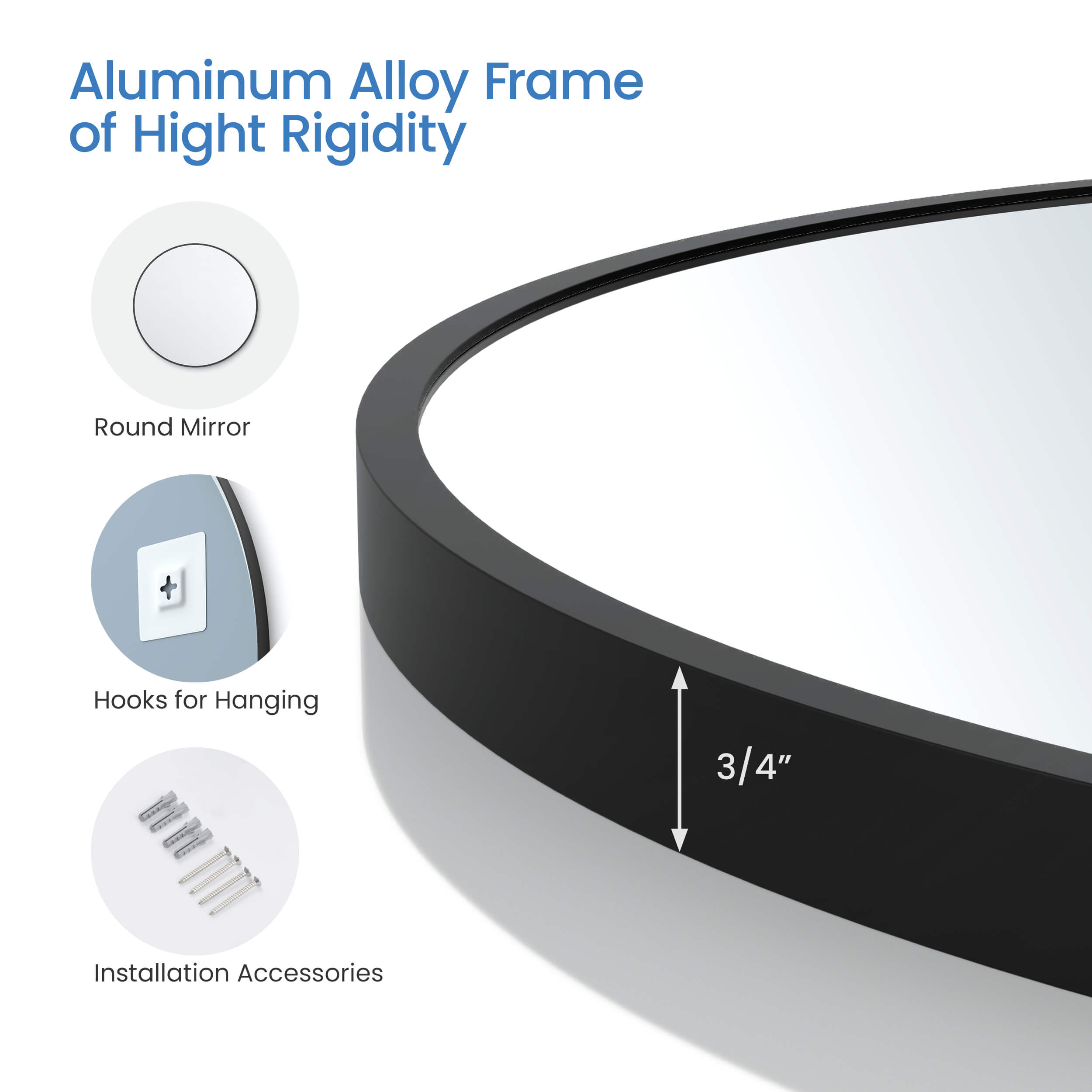 32" Shatterproof Wall Mount Metal Frame Mirror - FM3-R32