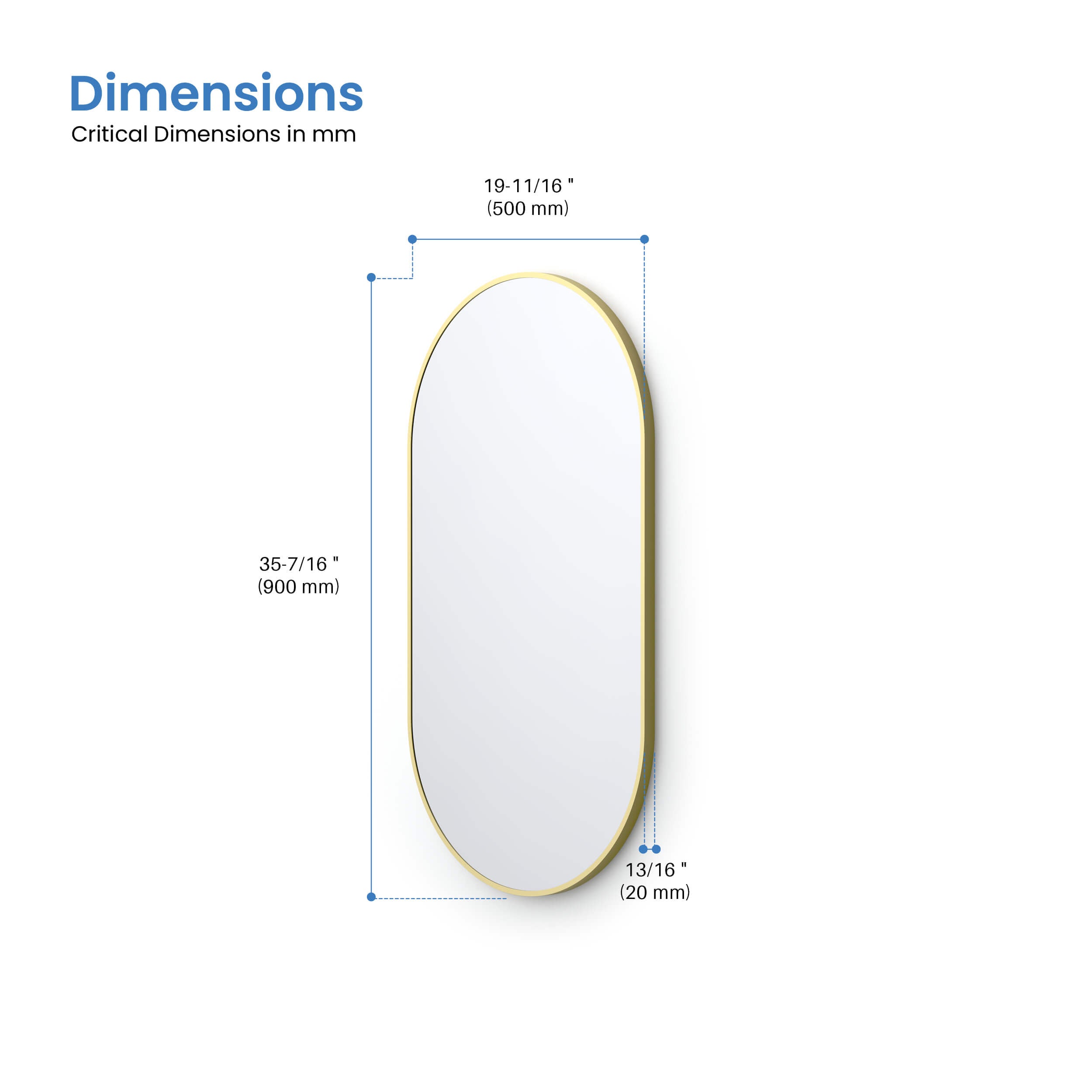 20" x 36" Shatterproof Wall Mount Metal Frame Mirror - FM4-2036