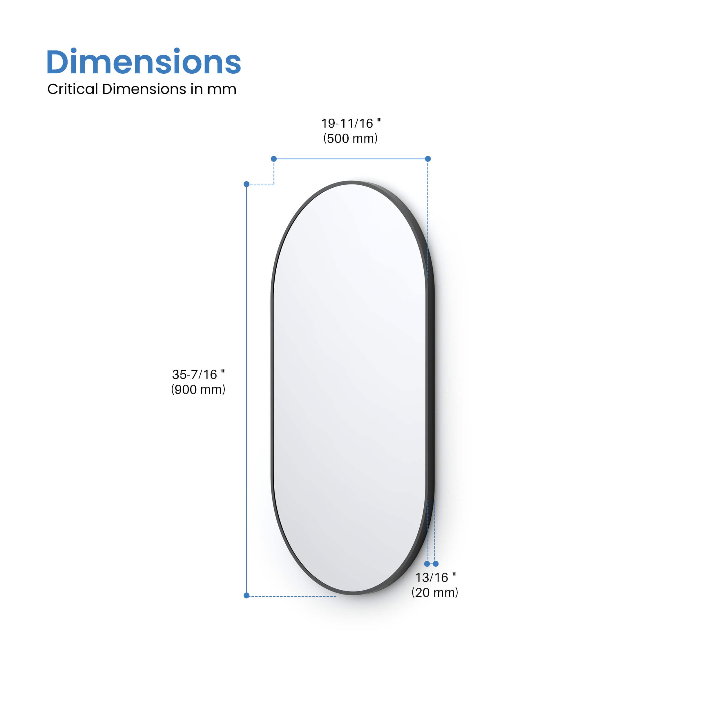 20" x 36" Shatterproof Wall Mount Metal Frame Mirror - FM4-2036