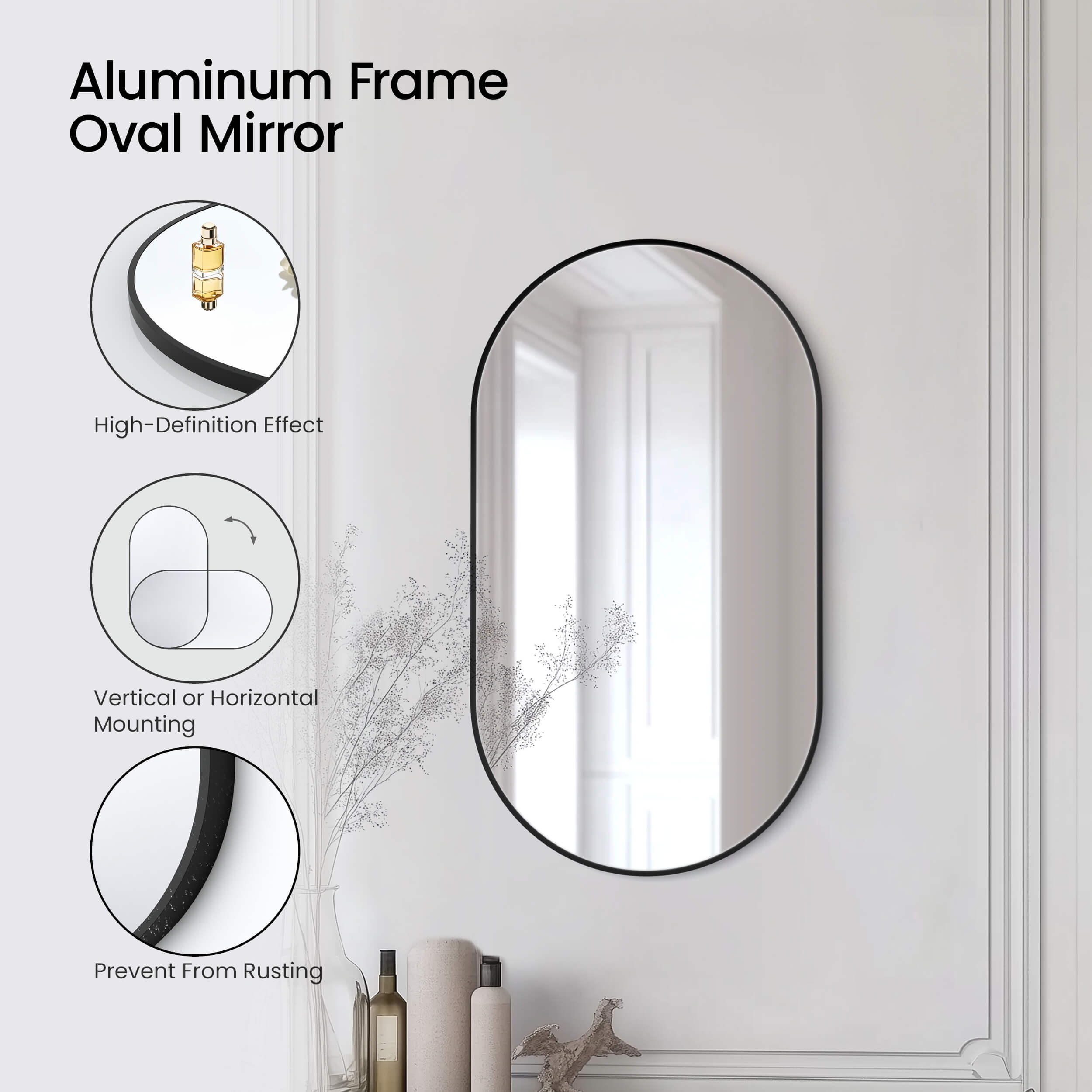 20" x 36" Shatterproof Wall Mount Metal Frame Mirror - FM4-2036