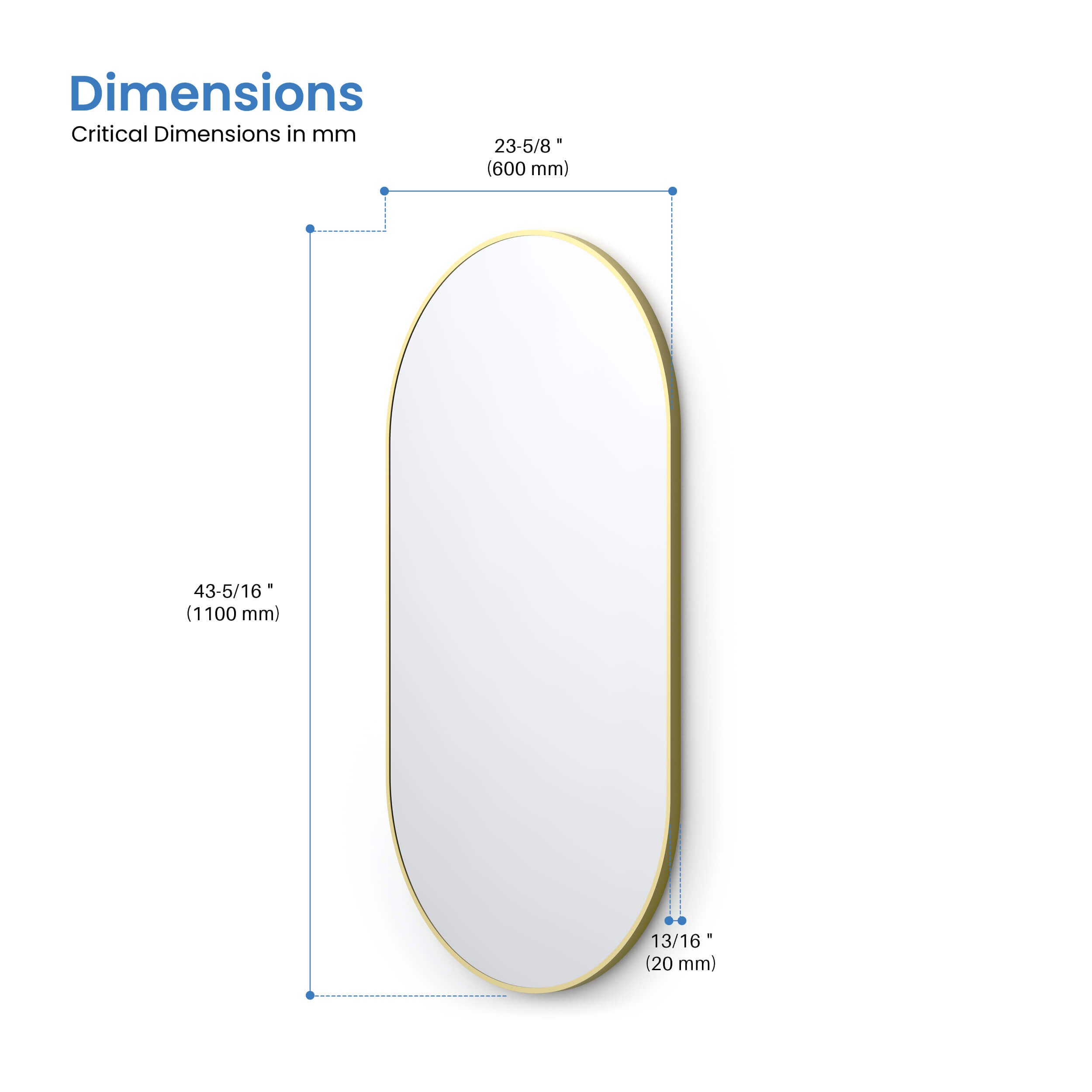 24" x 44" Shatterproof Wall Mount Metal Frame Mirror - FM4-2444