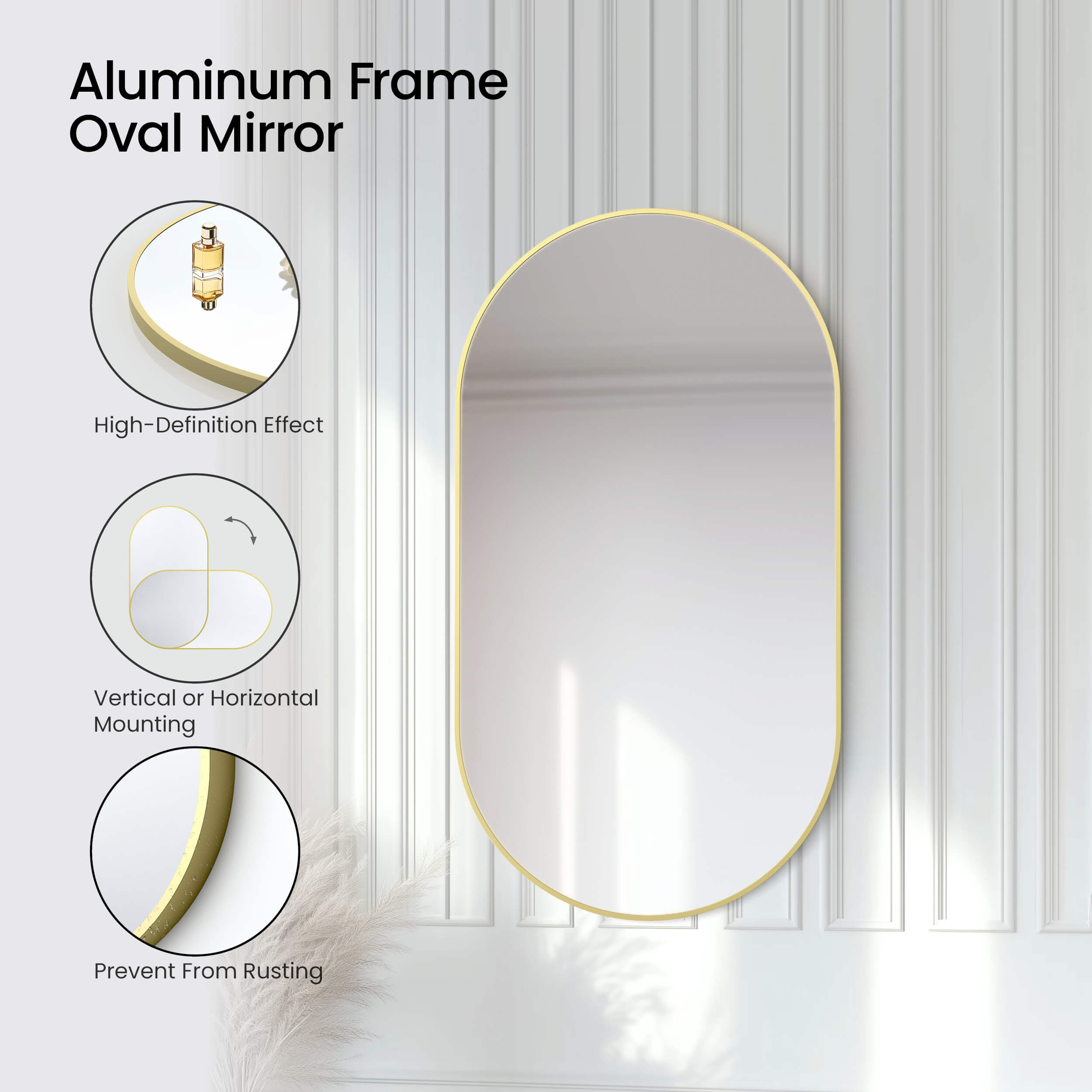 24" x 44" Shatterproof Wall Mount Metal Frame Mirror - FM4-2444