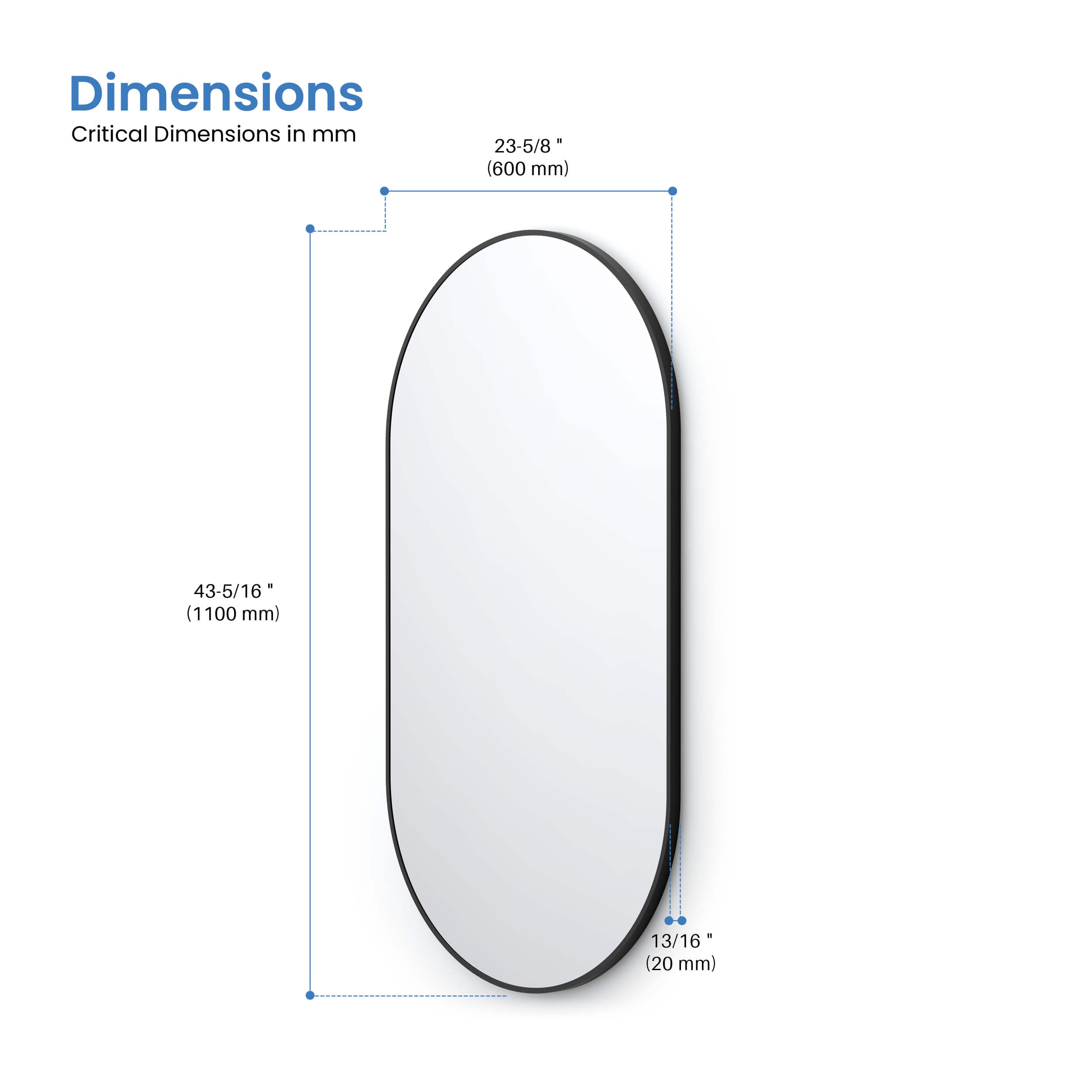 24" x 44" Shatterproof Wall Mount Metal Frame Mirror - FM4-2444