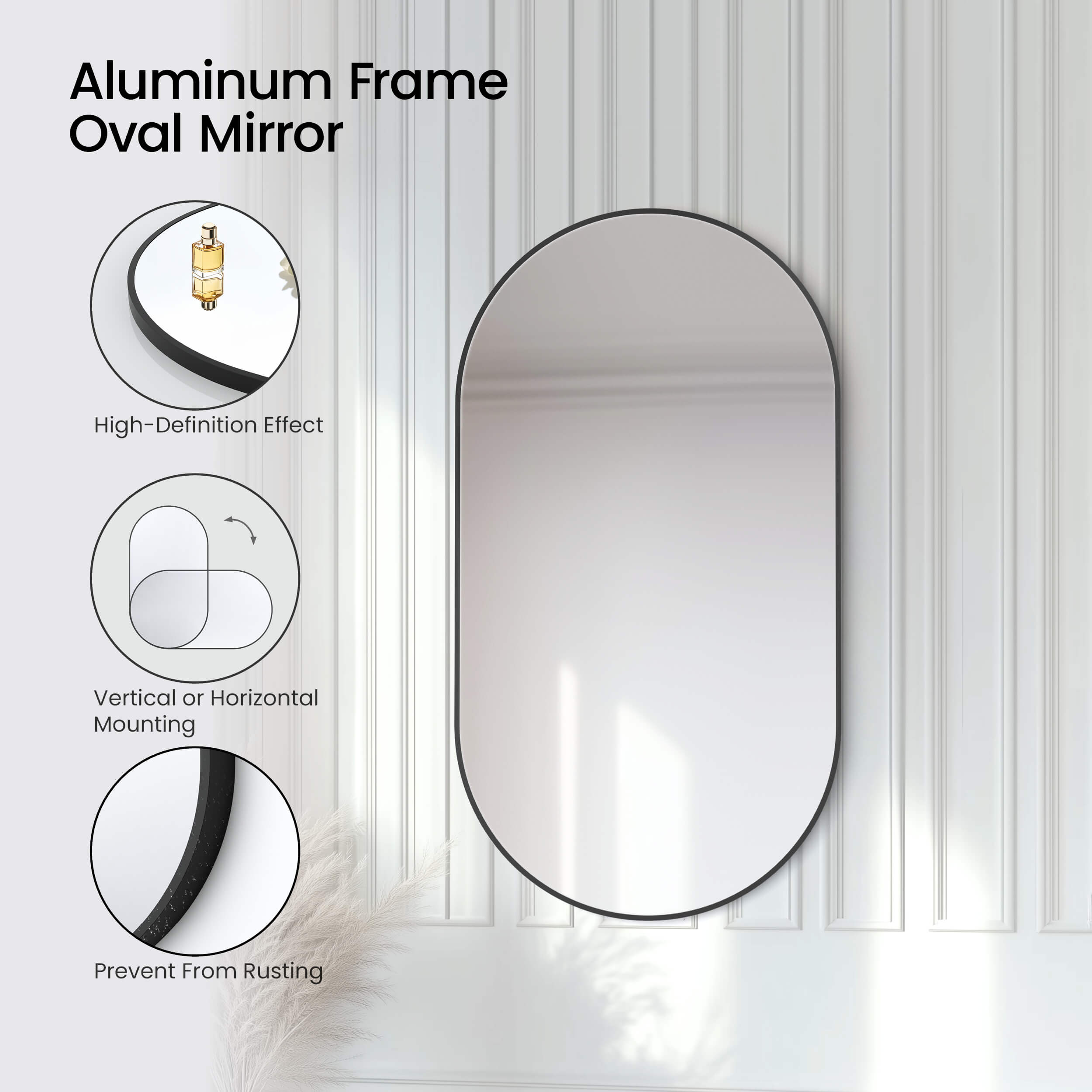 24" x 44" Shatterproof Wall Mount Metal Frame Mirror - FM4-2444