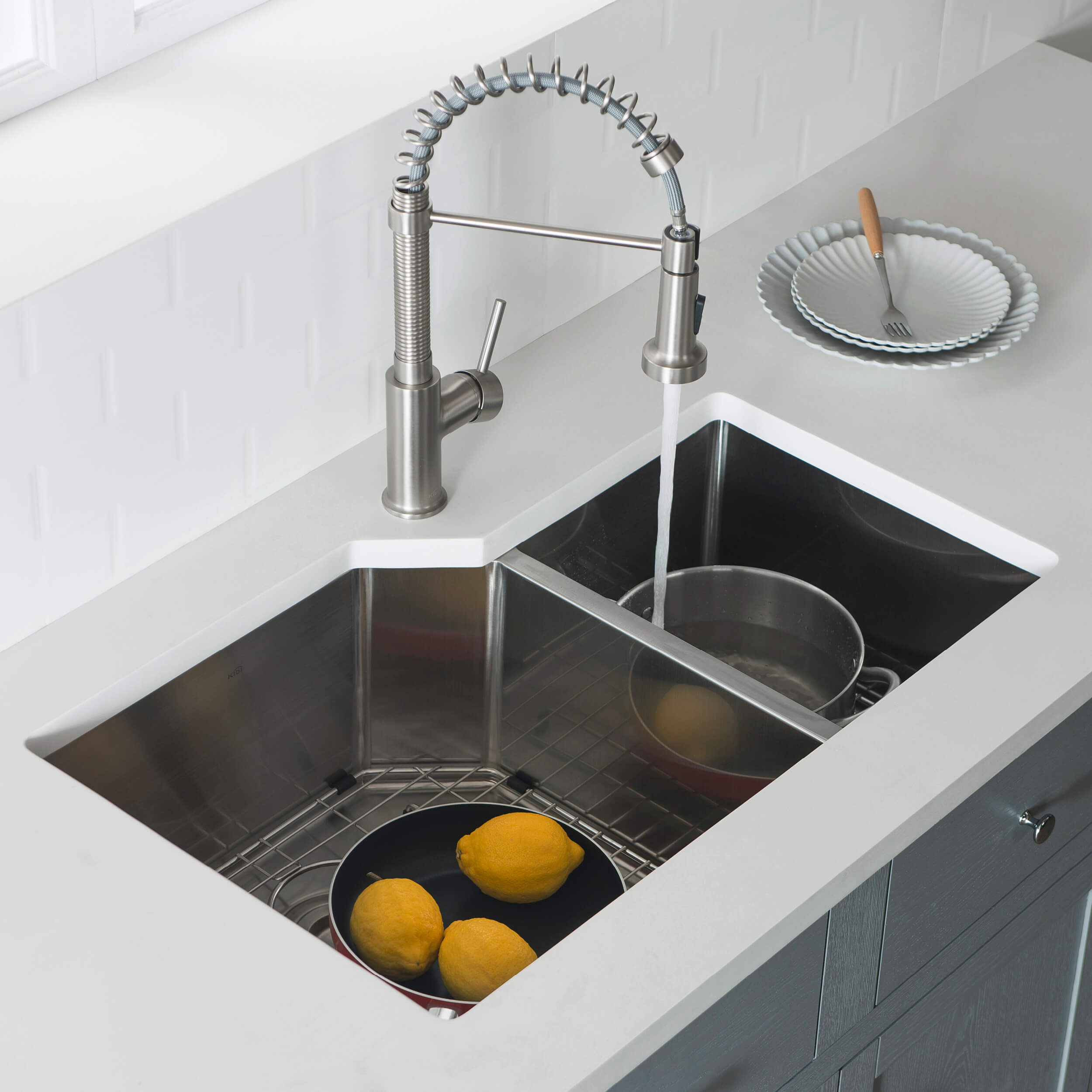 32″ Handcrafted Undermount Double Bowl Stainless Steel Kitchen Sink – K1-D32