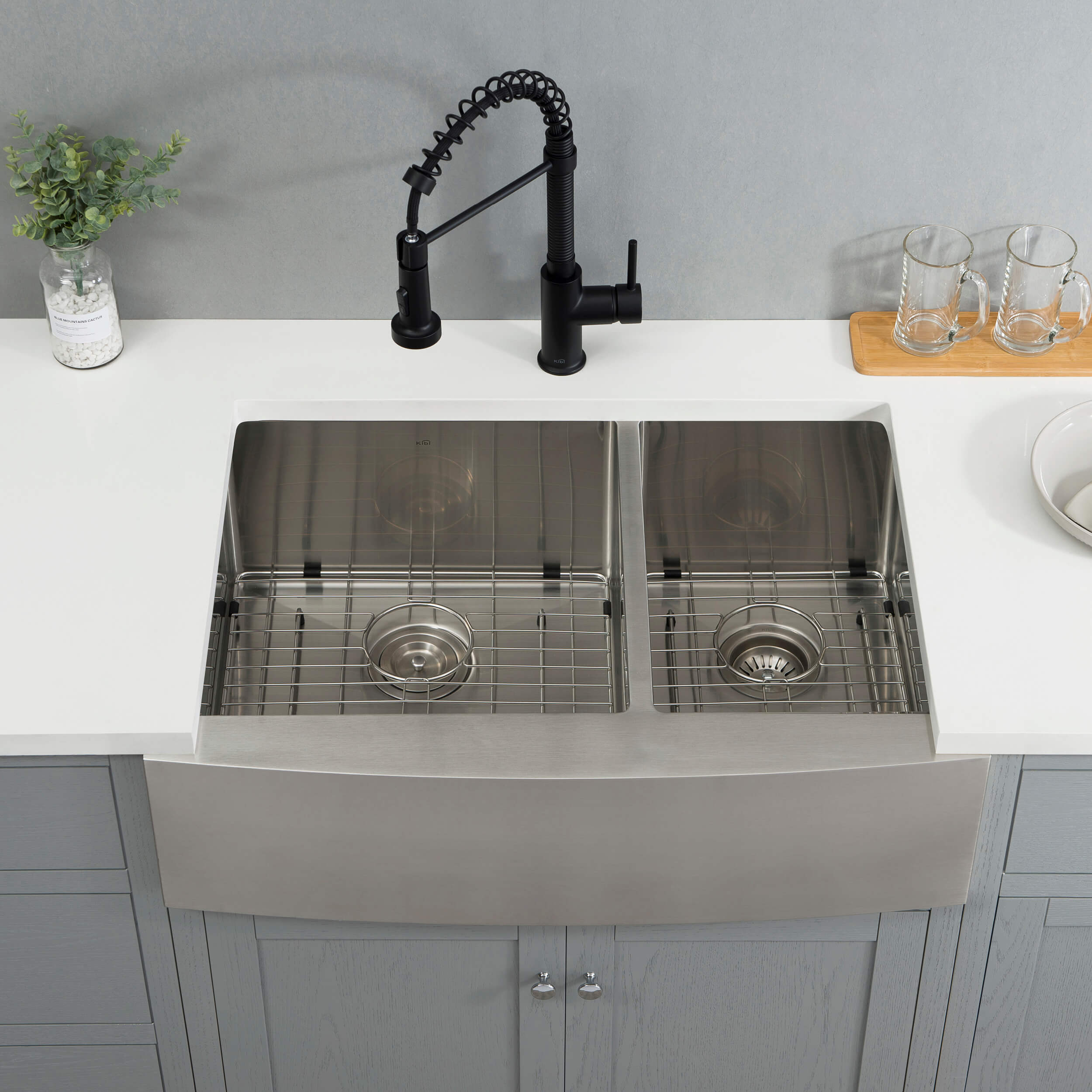 33″ Handcrafted Farmhouse Apron Double Bowl Stainless Steel Kitchen Sink – K1-DF33