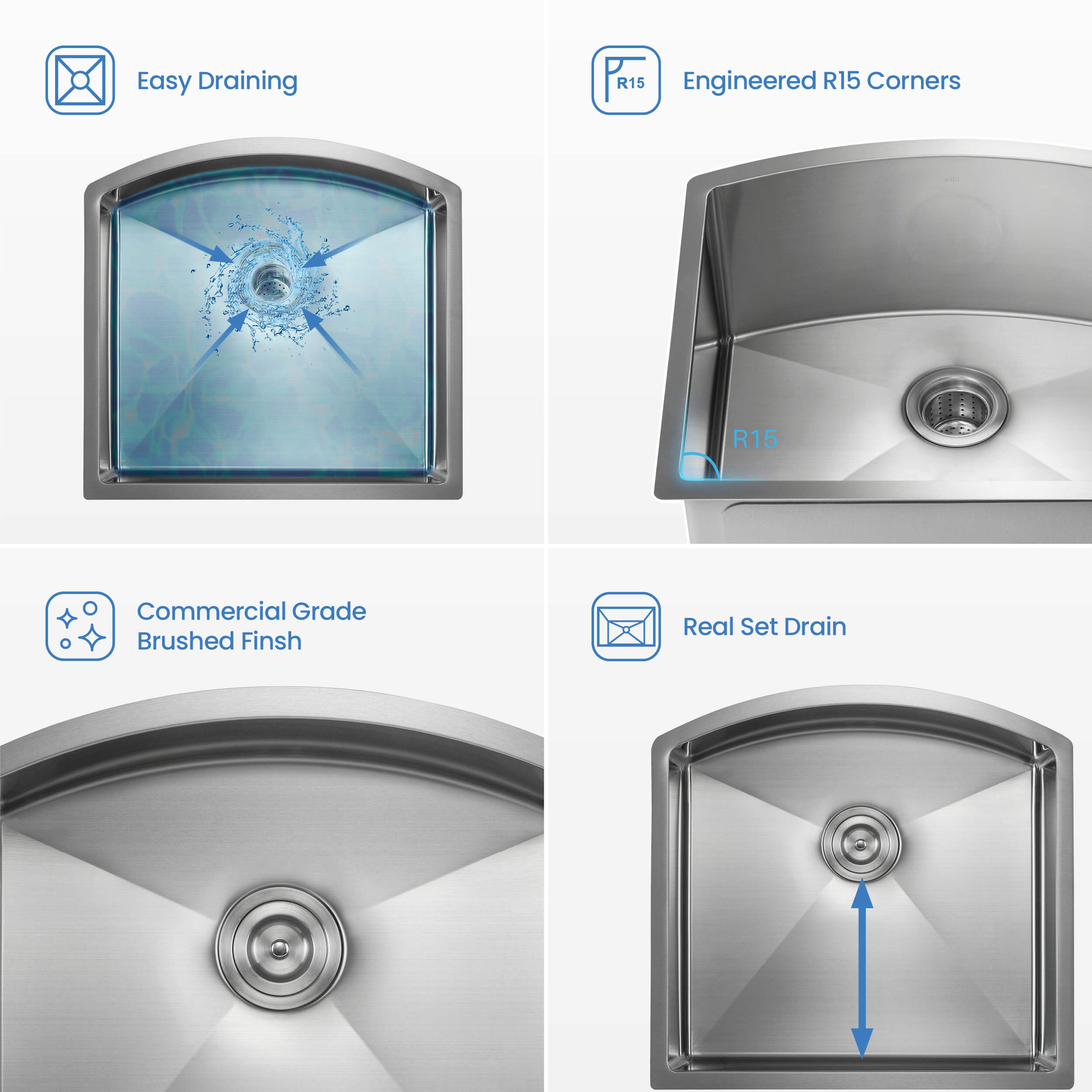 22″ Handcrafted Undermount Single Bowl 16 gauge D Shape Stainless Steel Kitchen Sink – K1-S22-D