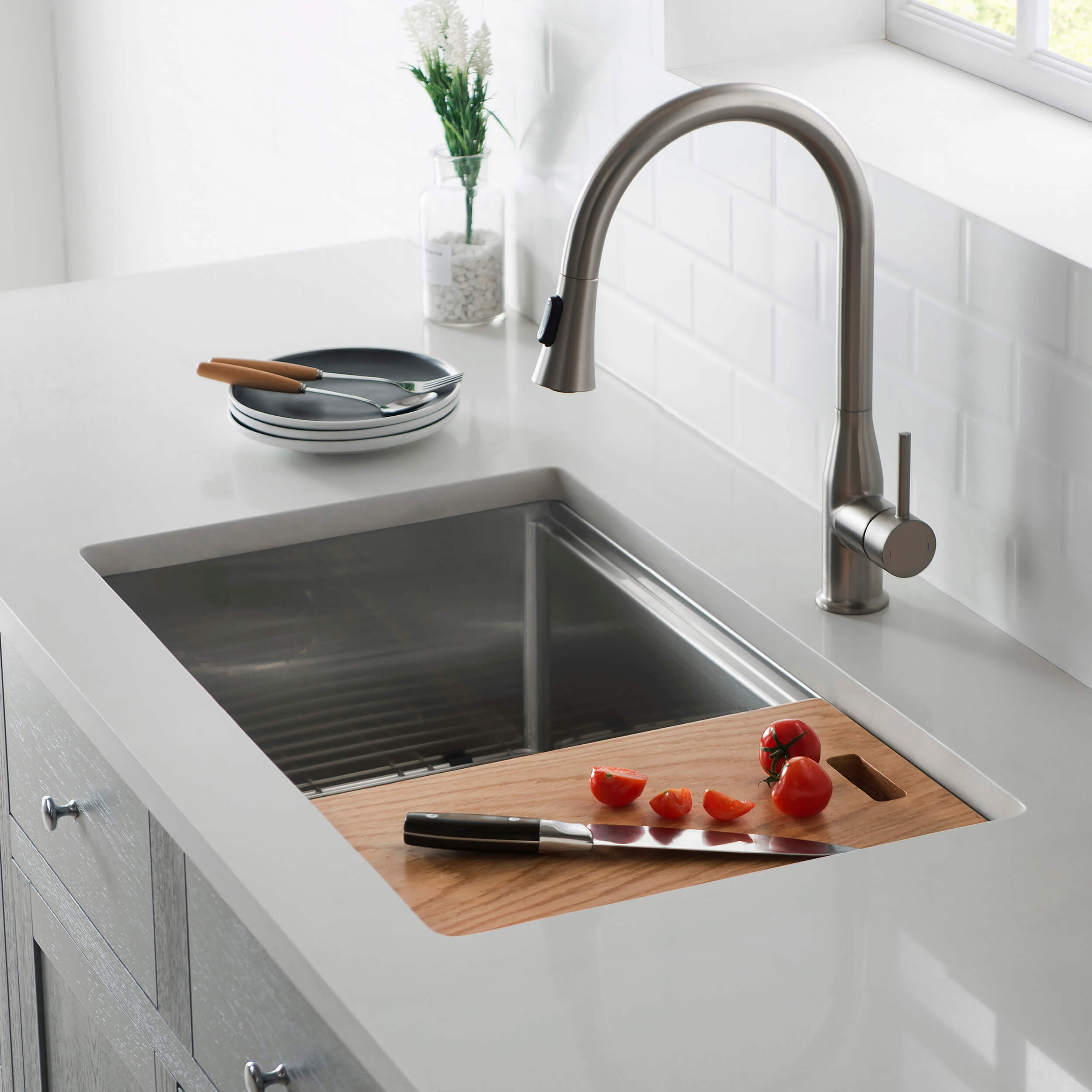 33″ Undermount Single Bowl Stainless Steel Workstation Sink – K1-S33T