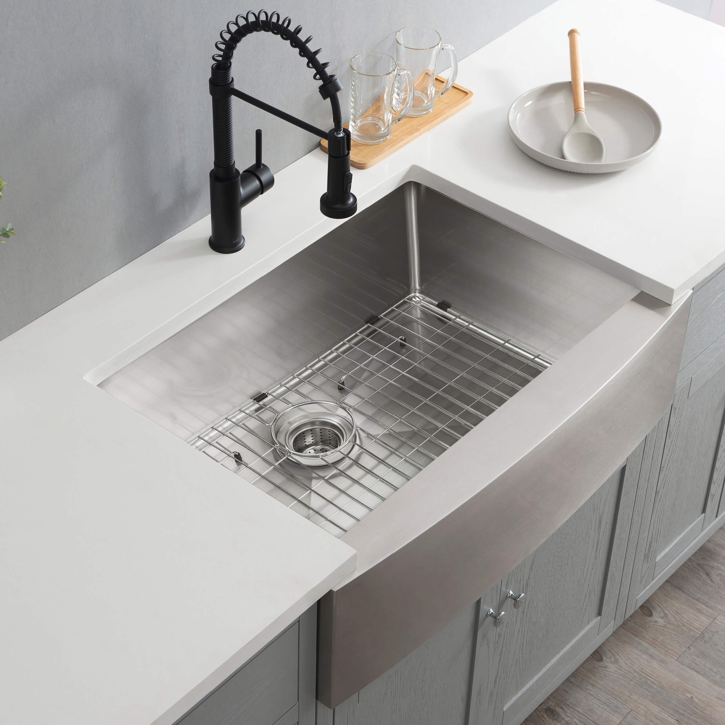 27″ Handcrafted Farmhouse Apron Single Bowl Stainless Steel Kitchen Sink – K1-SF27