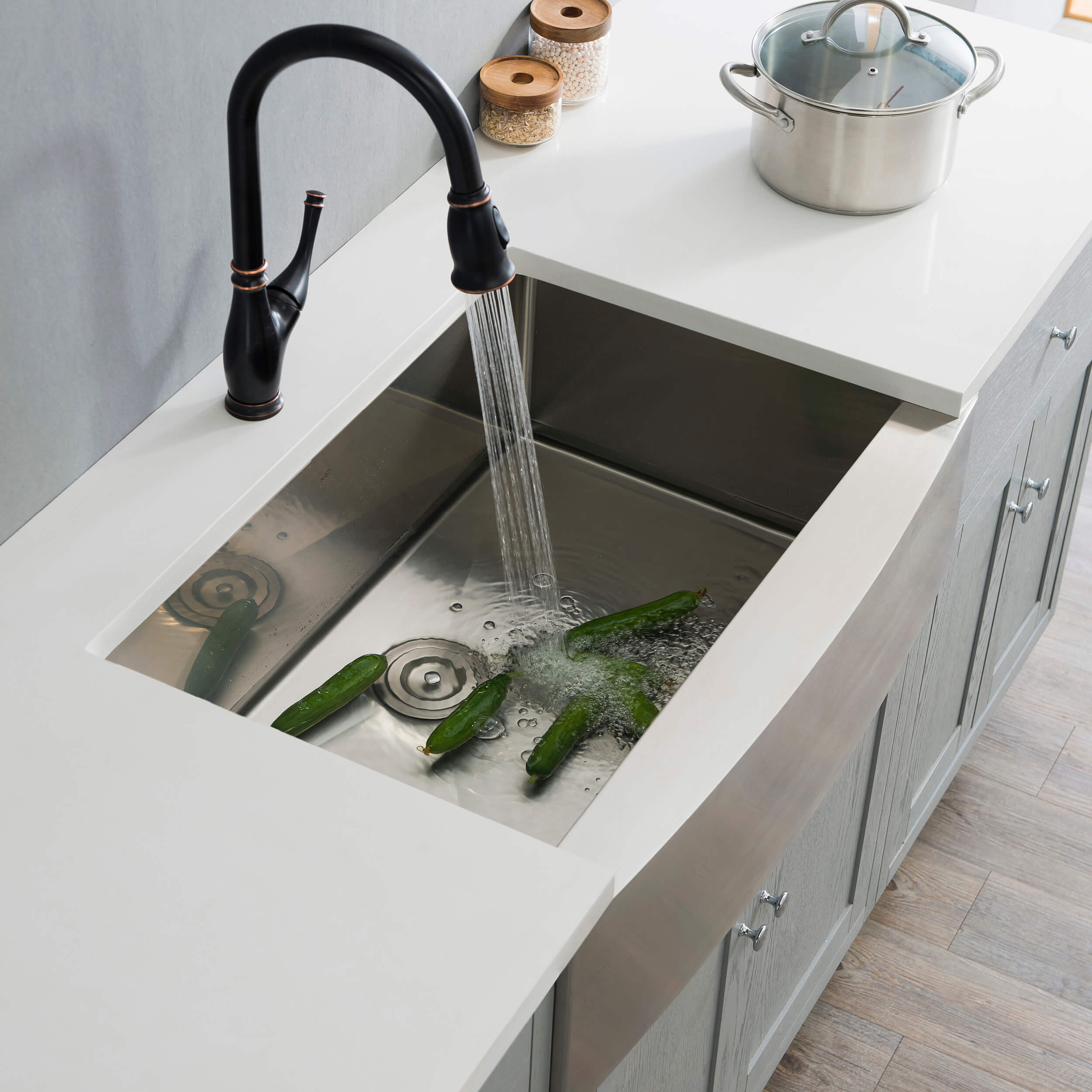 33″ Handcrafted Farmhouse Apron Single Bowl Stainless Steel Kitchen Sink – K1-SF33