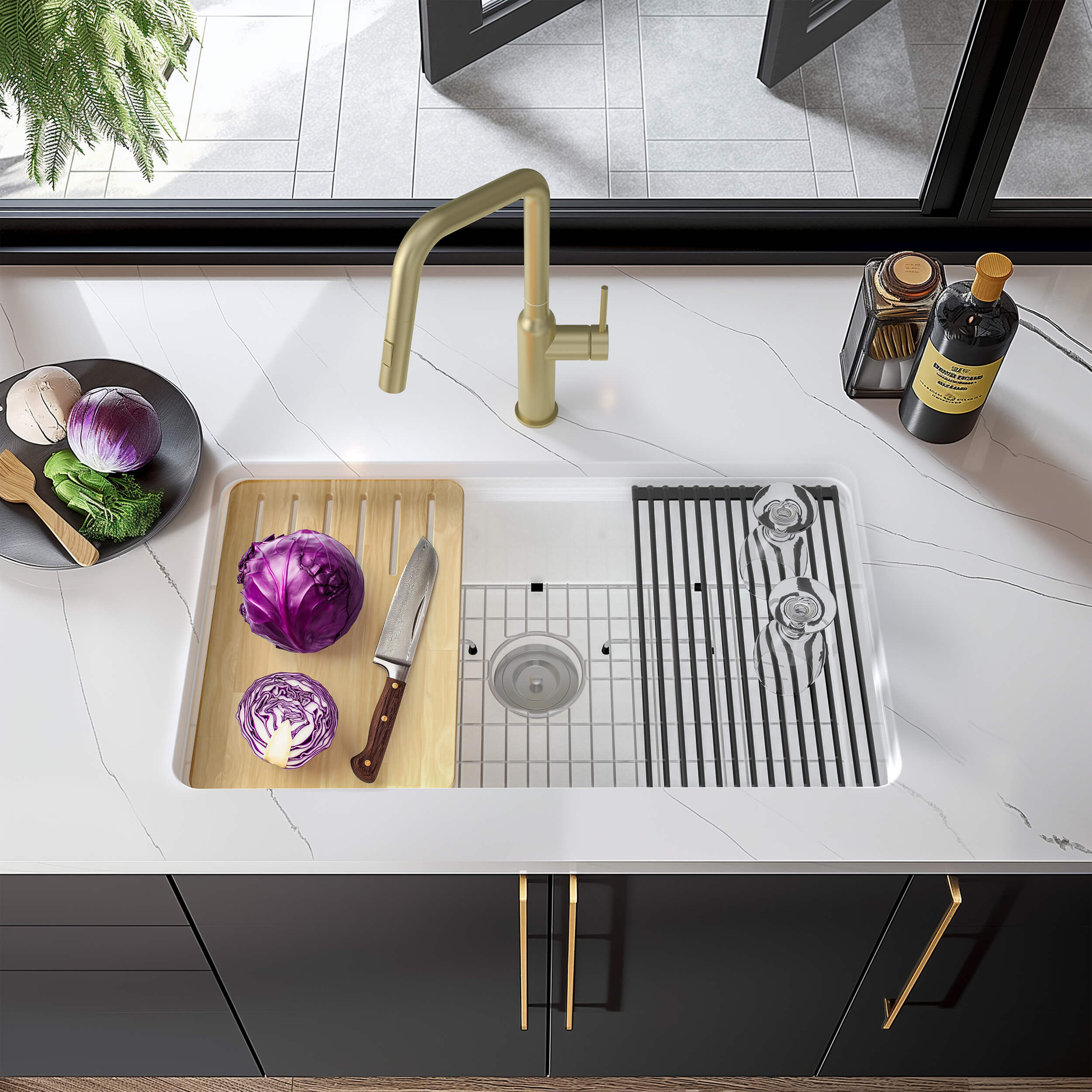 33″ Pure Fireclay Drop-In/Undermount Workstation Sink – K2-S33T