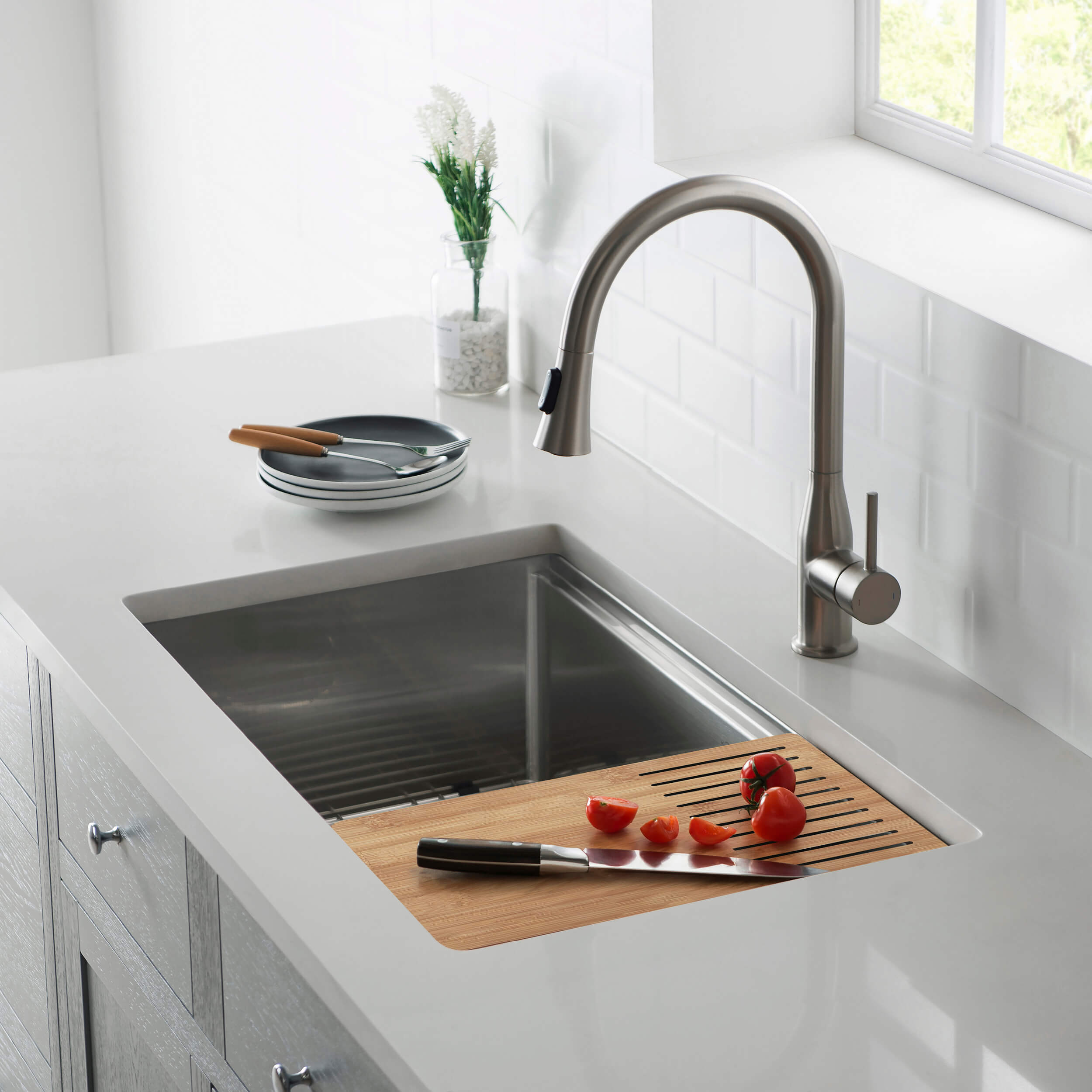 30″ Handcrafted 316 Marine Grade Stainless Steel 16 Gauge Single Bowl Workstation Undermount Kitchen Sink – K3-S30T