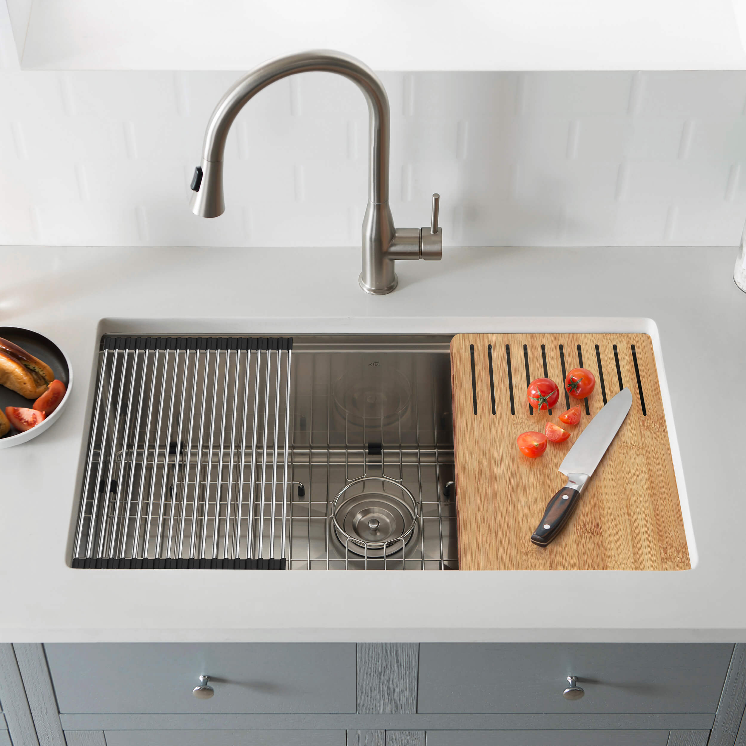 33″ Handcrafted 316 Marine Grade Stainless Steel 16 Gauge Single Bowl Workstation Undermount Kitchen Sink – K3-S33T