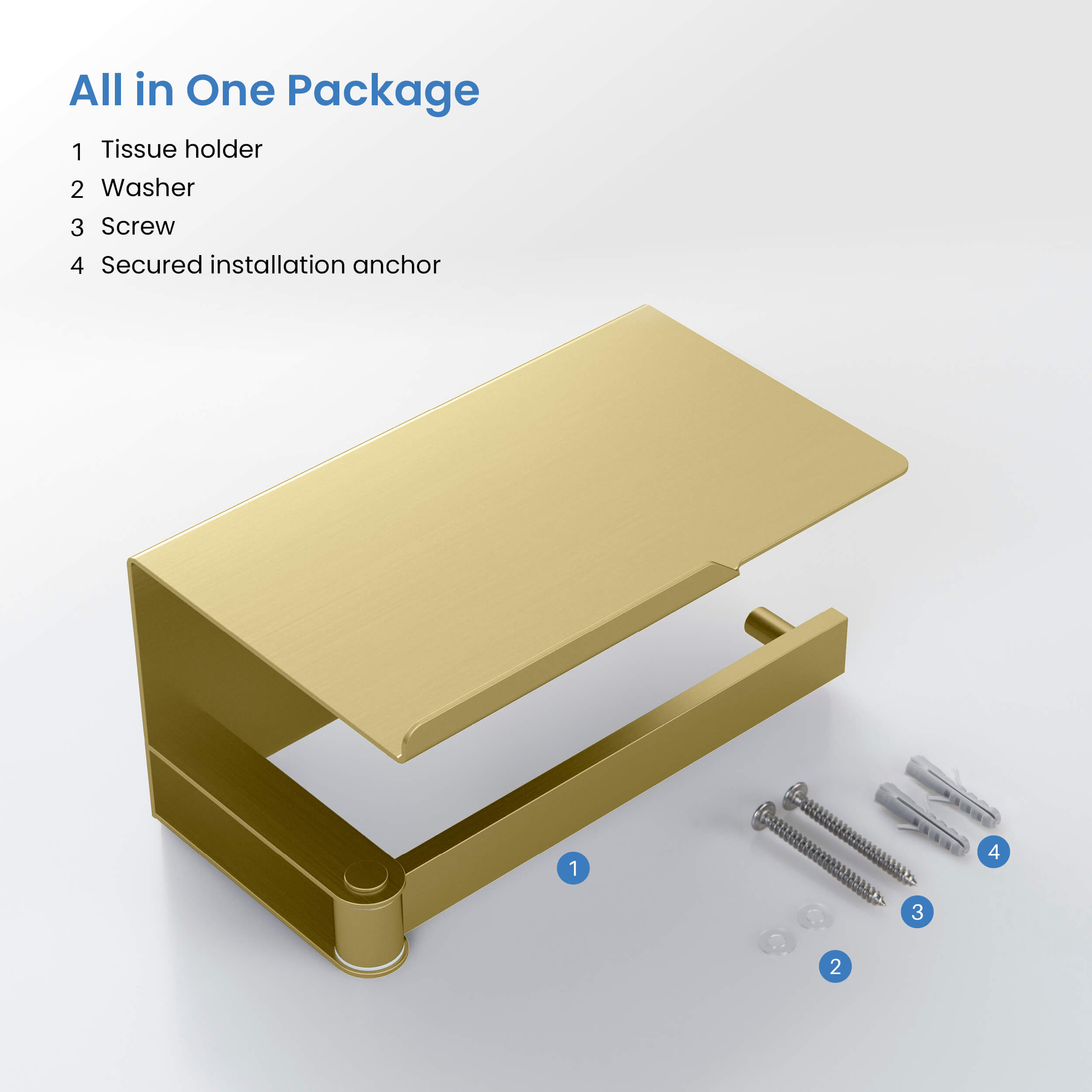 Bathroom Hardware Accessory Wall Mounted Tissue Holder includes Shelf KBA1209
