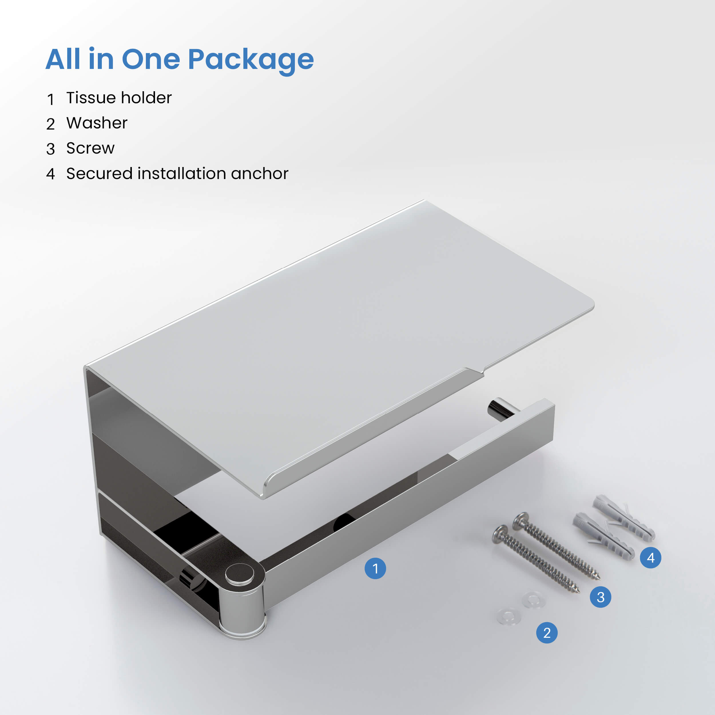 Bathroom Hardware Accessory Wall Mounted Tissue Holder includes Shelf KBA1209