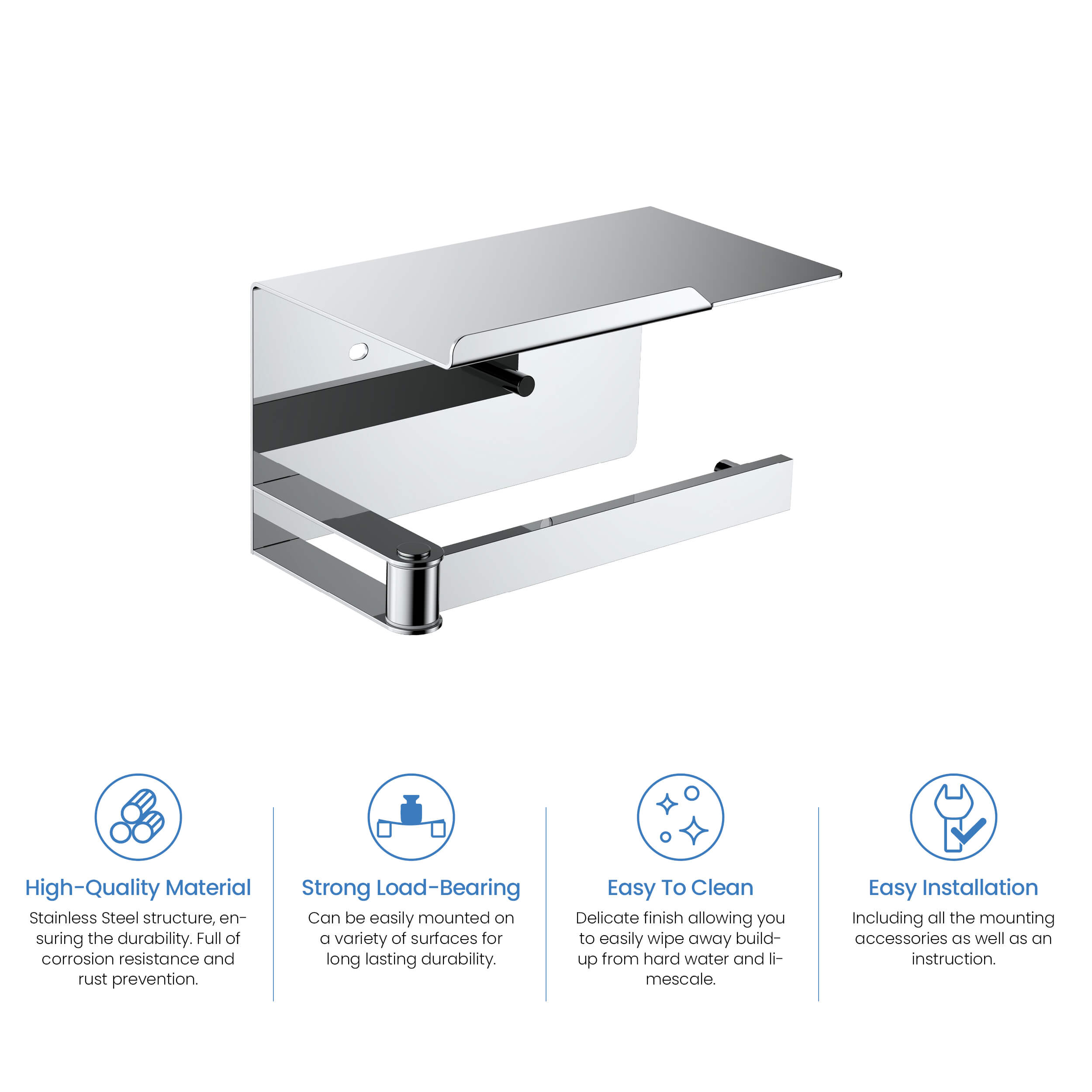 Bathroom Hardware Accessory Wall Mounted Tissue Holder includes Shelf KBA1209