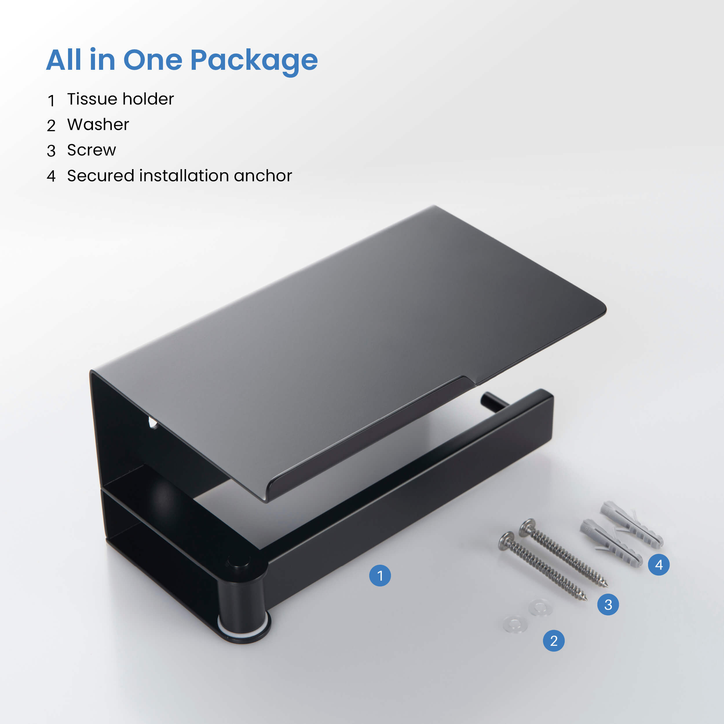 Bathroom Hardware Accessory Wall Mounted Tissue Holder includes Shelf KBA1209