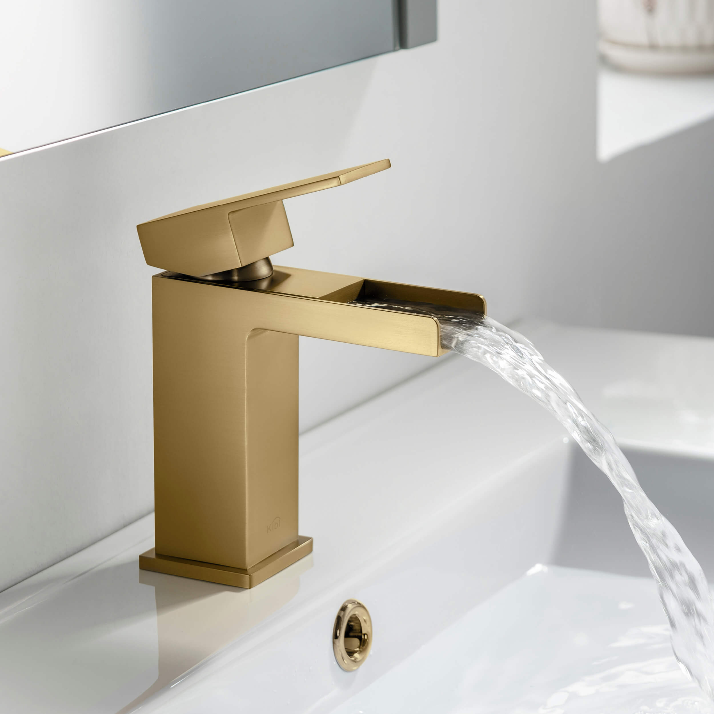 Waterfall Single Handle Bathroom Vanity Sink Faucet with Drain Assembly - C-KBF1004-KPW100