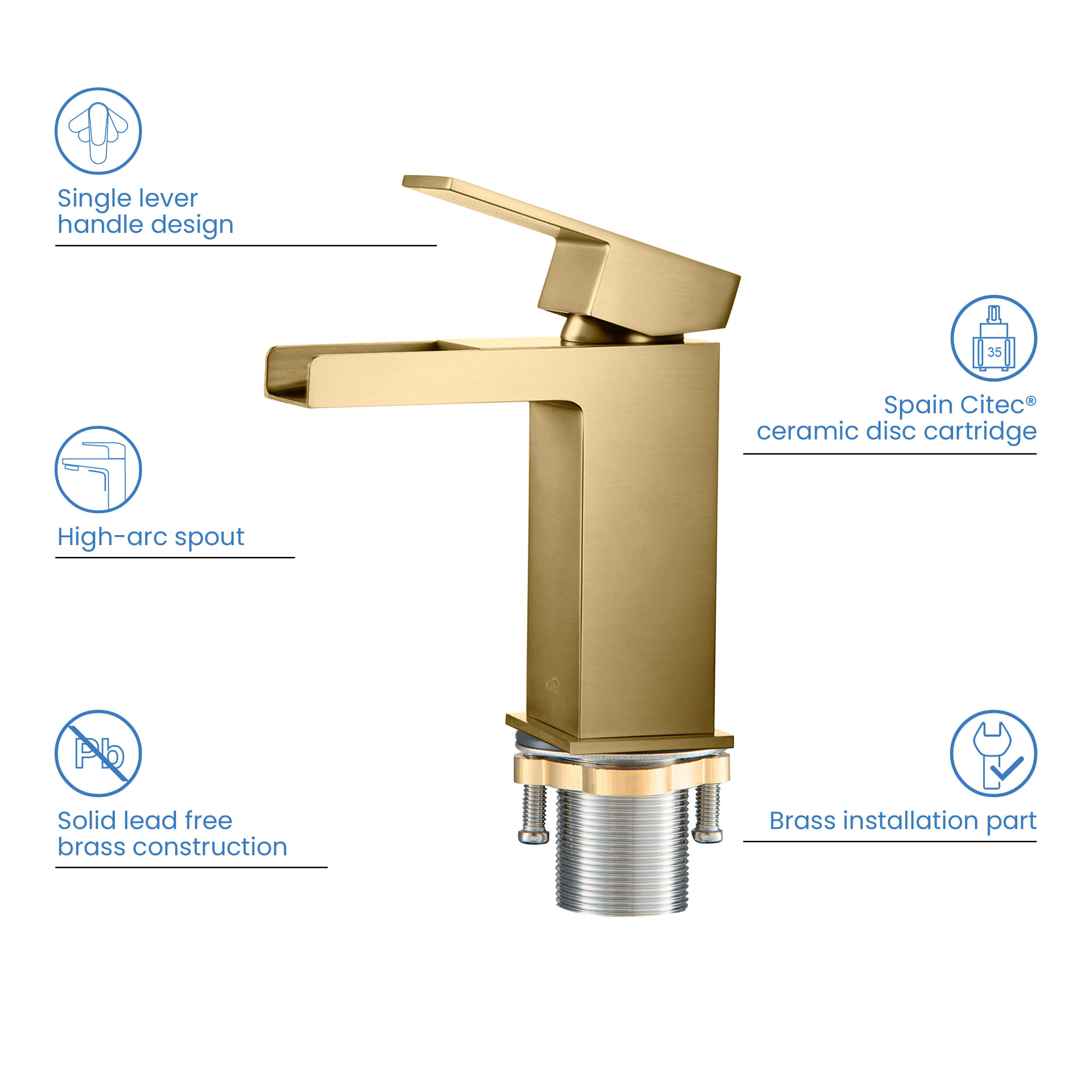 Waterfall Single Handle Bathroom Vanity Sink Faucet with Drain Assembly - C-KBF1004-KPW100