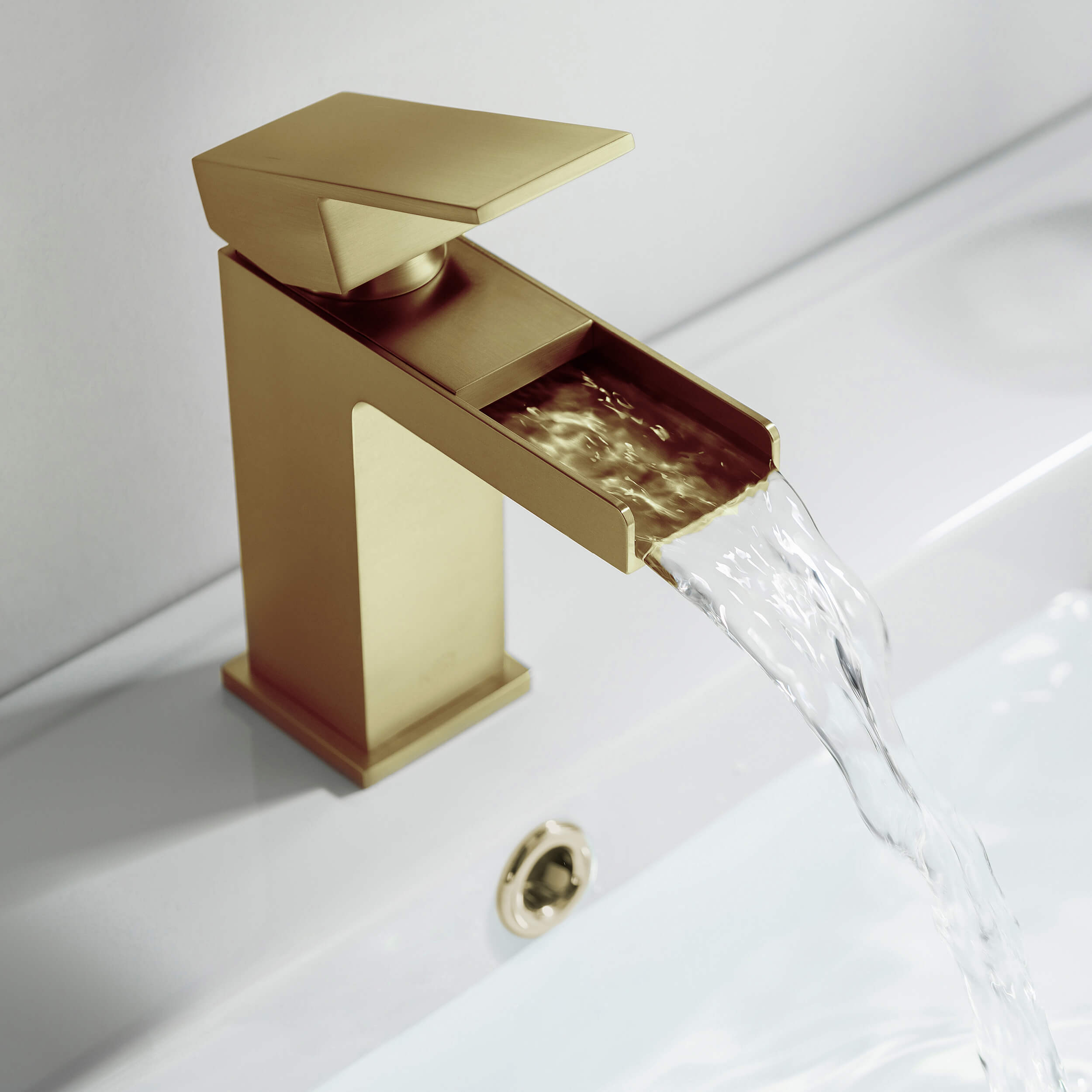Waterfall Single Handle Bathroom Vanity Sink Faucet with Drain Assembly - C-KBF1004-KPW100