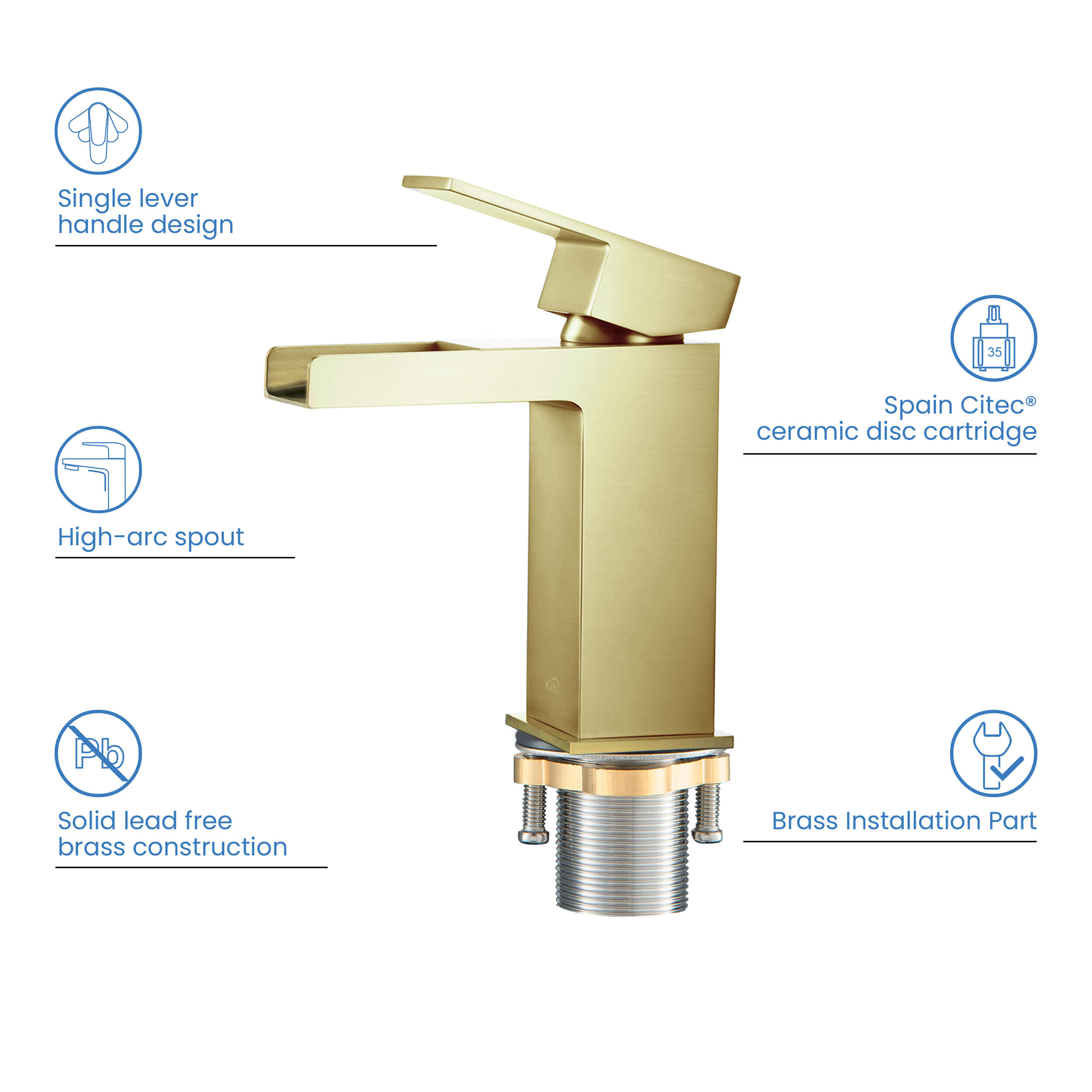 Waterfall Single Handle Bathroom Vanity Sink Faucet with Drain Assembly - C-KBF1004-KPW100