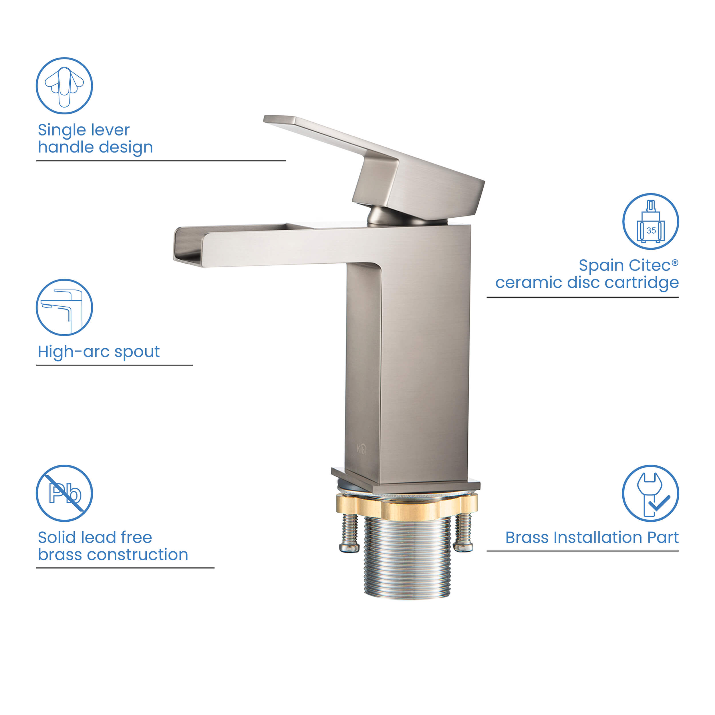 Waterfall Single Handle Bathroom Vanity Sink Faucet with Drain Assembly - C-KBF1004-KPW100