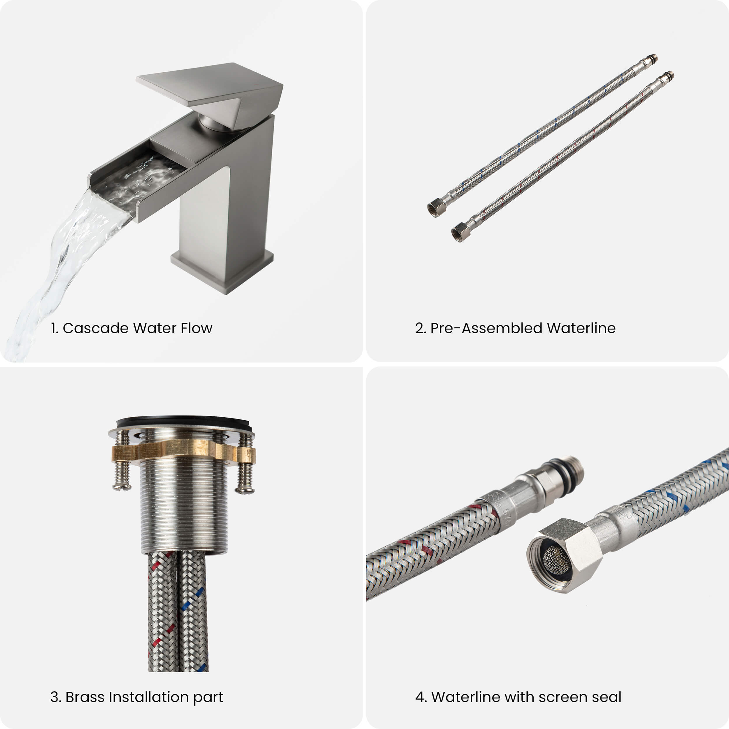 Waterfall Single Handle Bathroom Vanity Sink Faucet with Drain Assembly - C-KBF1004-KPW100