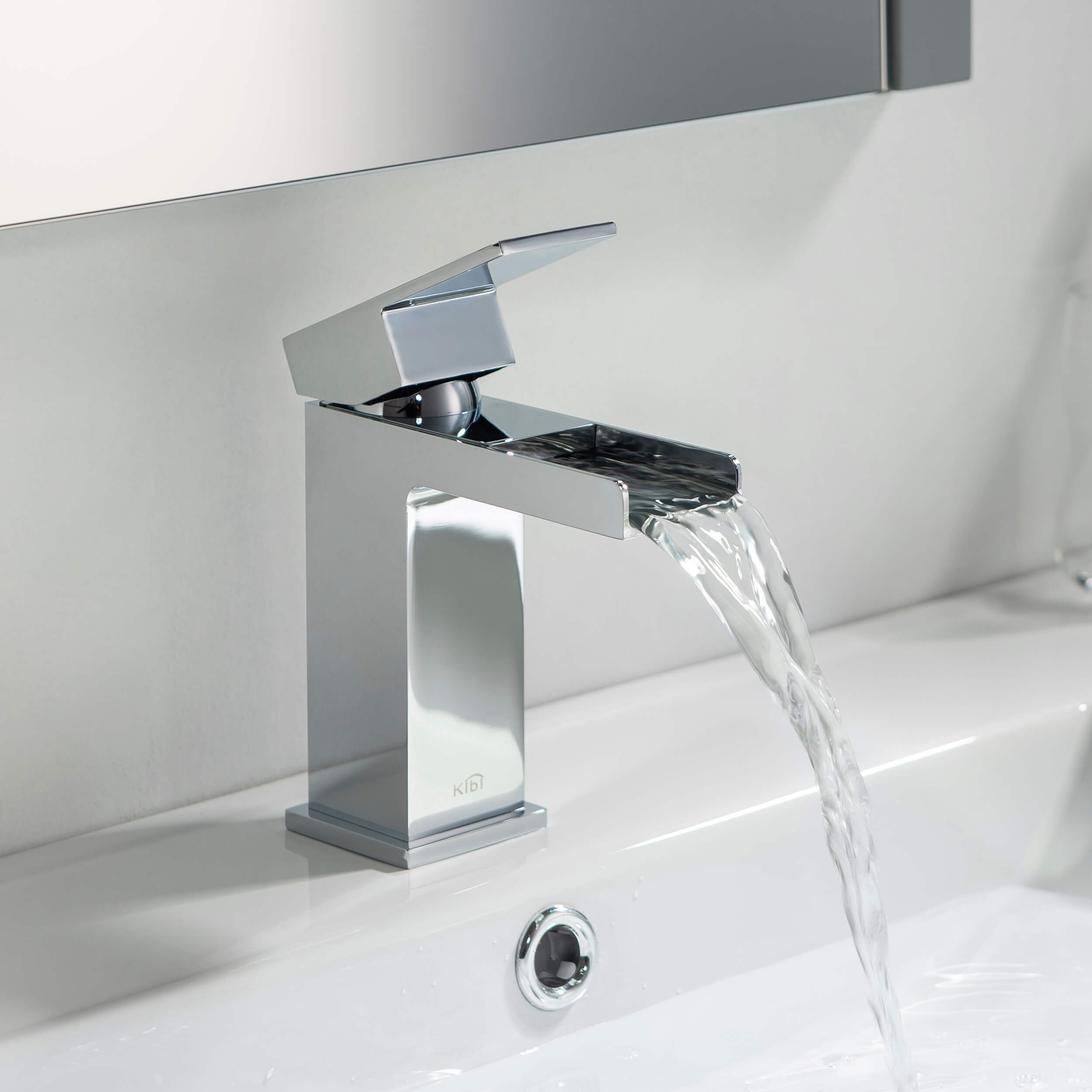 Waterfall Single Handle Bathroom Vanity Sink Faucet with Drain Assembly - C-KBF1004-KPW100