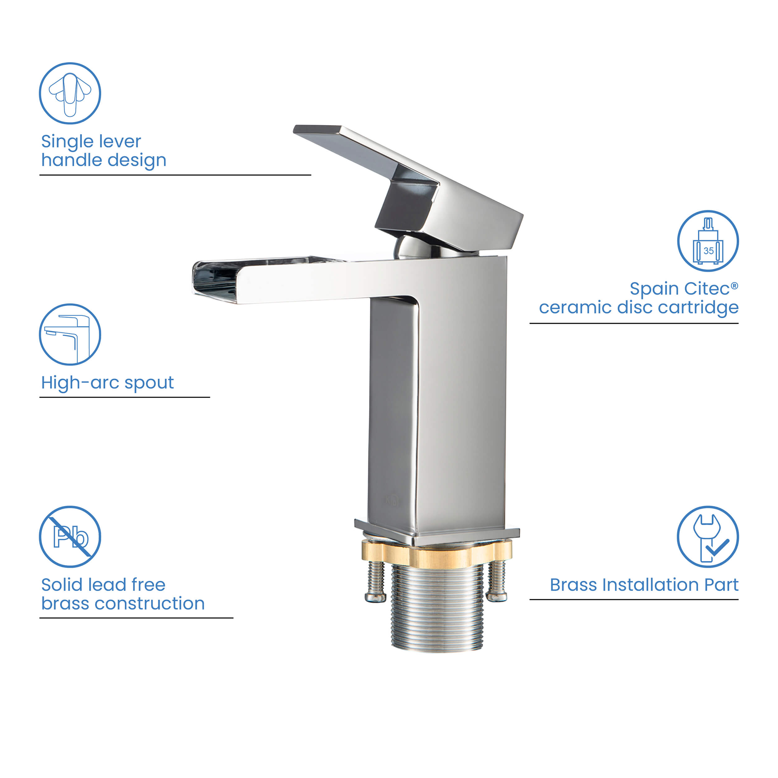 Waterfall Single Handle Bathroom Vanity Sink Faucet with Drain Assembly - C-KBF1004-KPW100