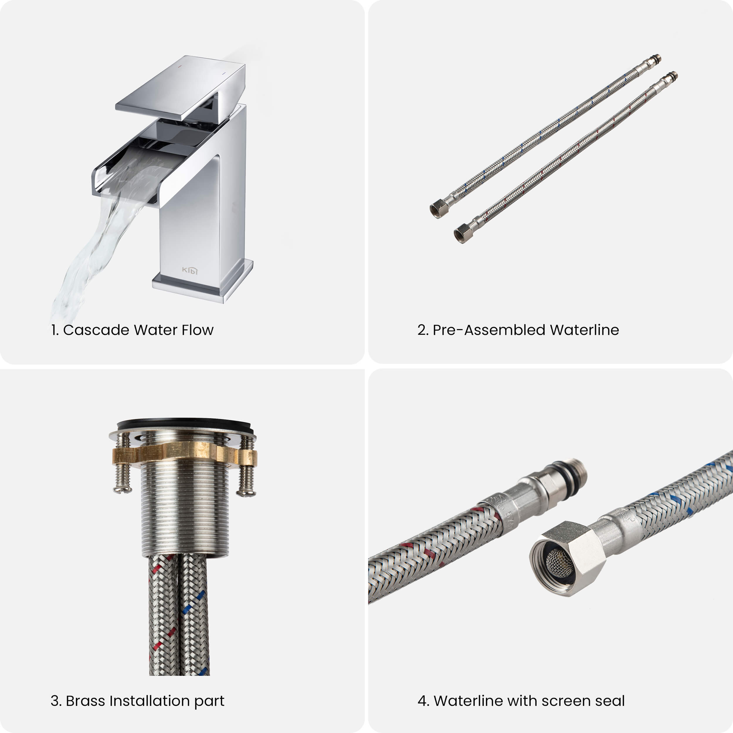 Waterfall Single Handle Bathroom Vanity Sink Faucet with Drain Assembly - C-KBF1004-KPW100