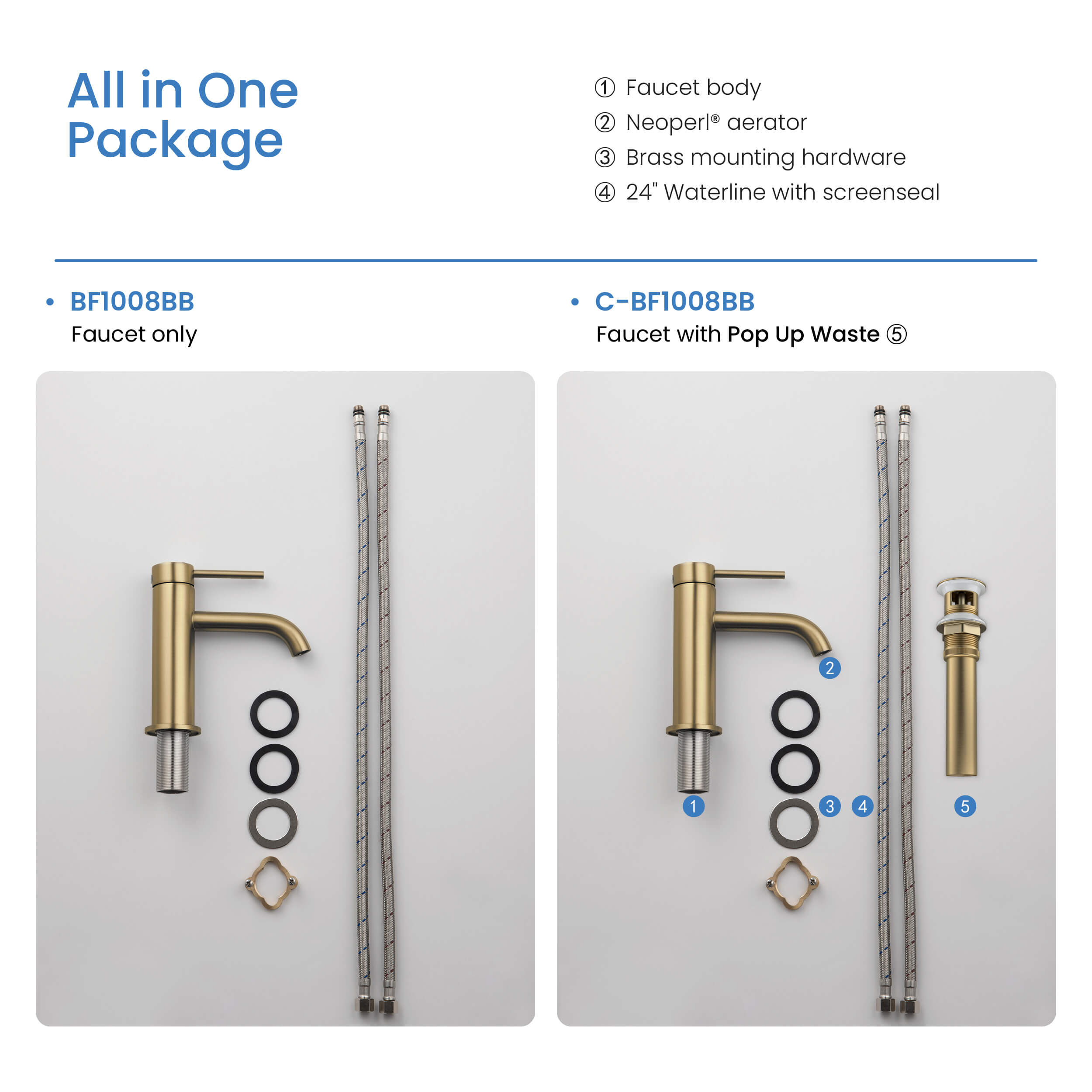 KIBI Circular Brass Single Handle Bathroom Vanity Sink Faucet - C-KBF1008-KPW100