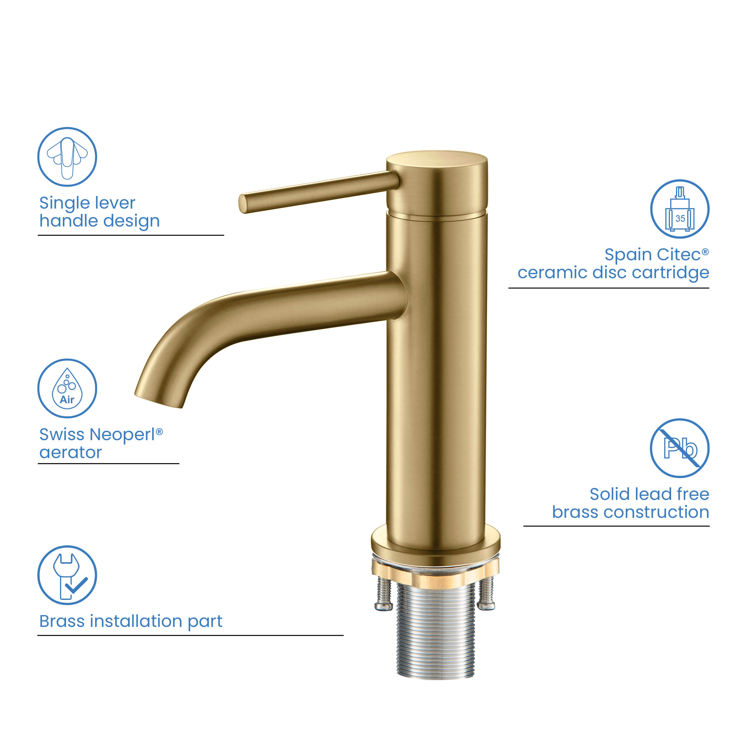 KIBI Circular Brass Single Handle Bathroom Vanity Sink Faucet - C-KBF1008-KPW100
