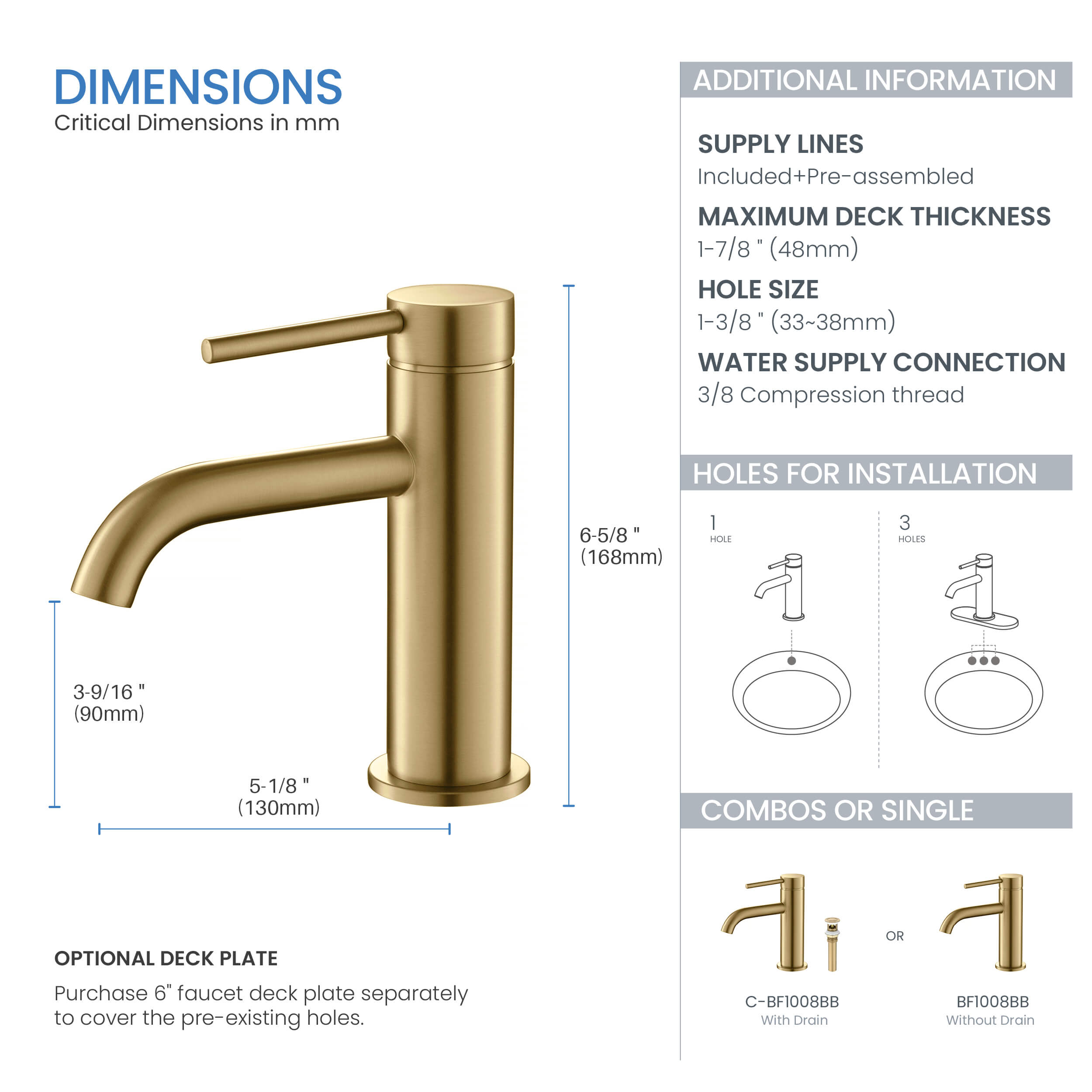 KIBI Circular Brass Single Handle Bathroom Vanity Sink Faucet - C-KBF1008-KPW100