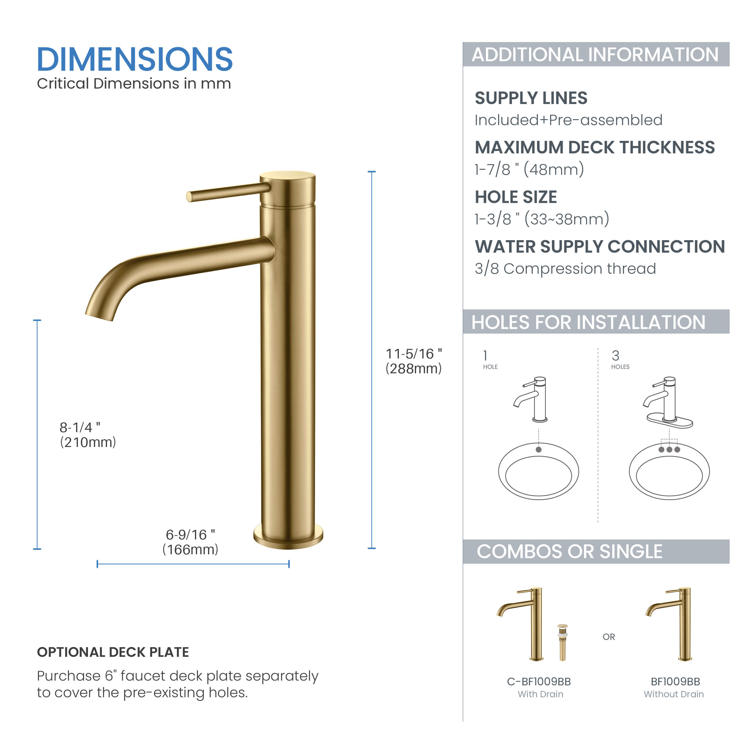 Circular Single Handle Bathroom Vessel Sink Faucet with Pop Up Drain C-KBF1009-KPW101