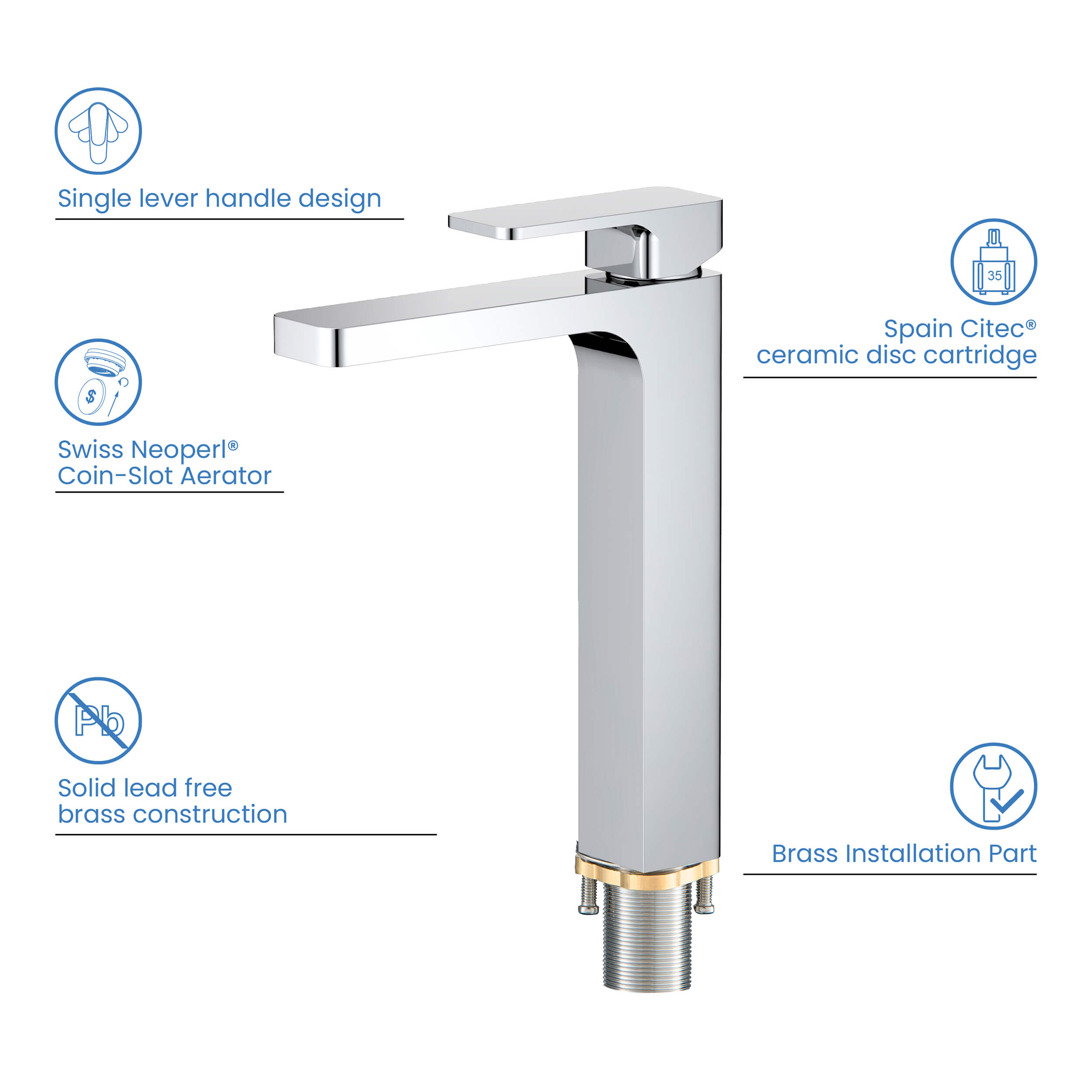 Blaze-T Single Handle Bathroom Vessel Sink Faucet with Pop Up Drain C-KBF1018-KPW101