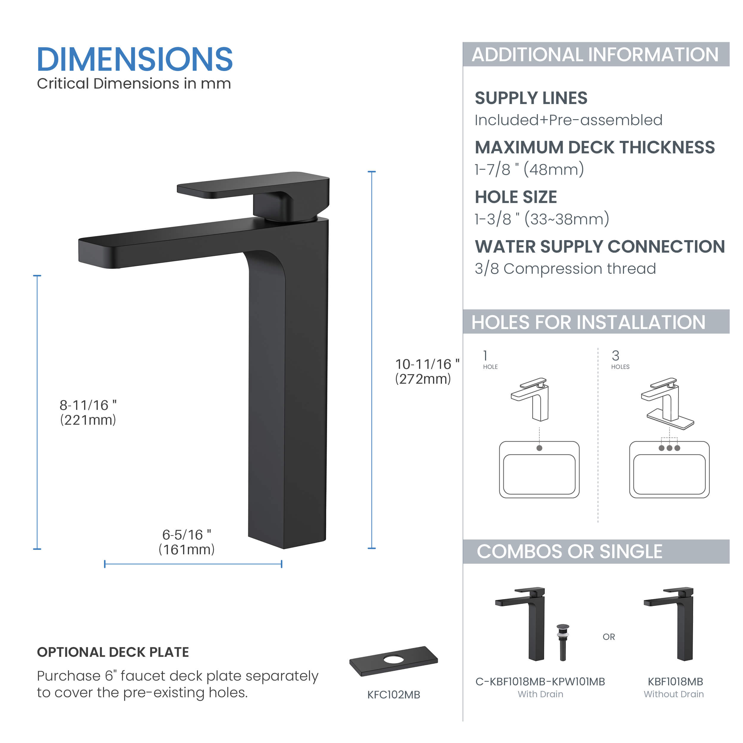 Blaze-T Single Handle Bathroom Vessel Sink Faucet with Pop Up Drain C-KBF1018-KPW101