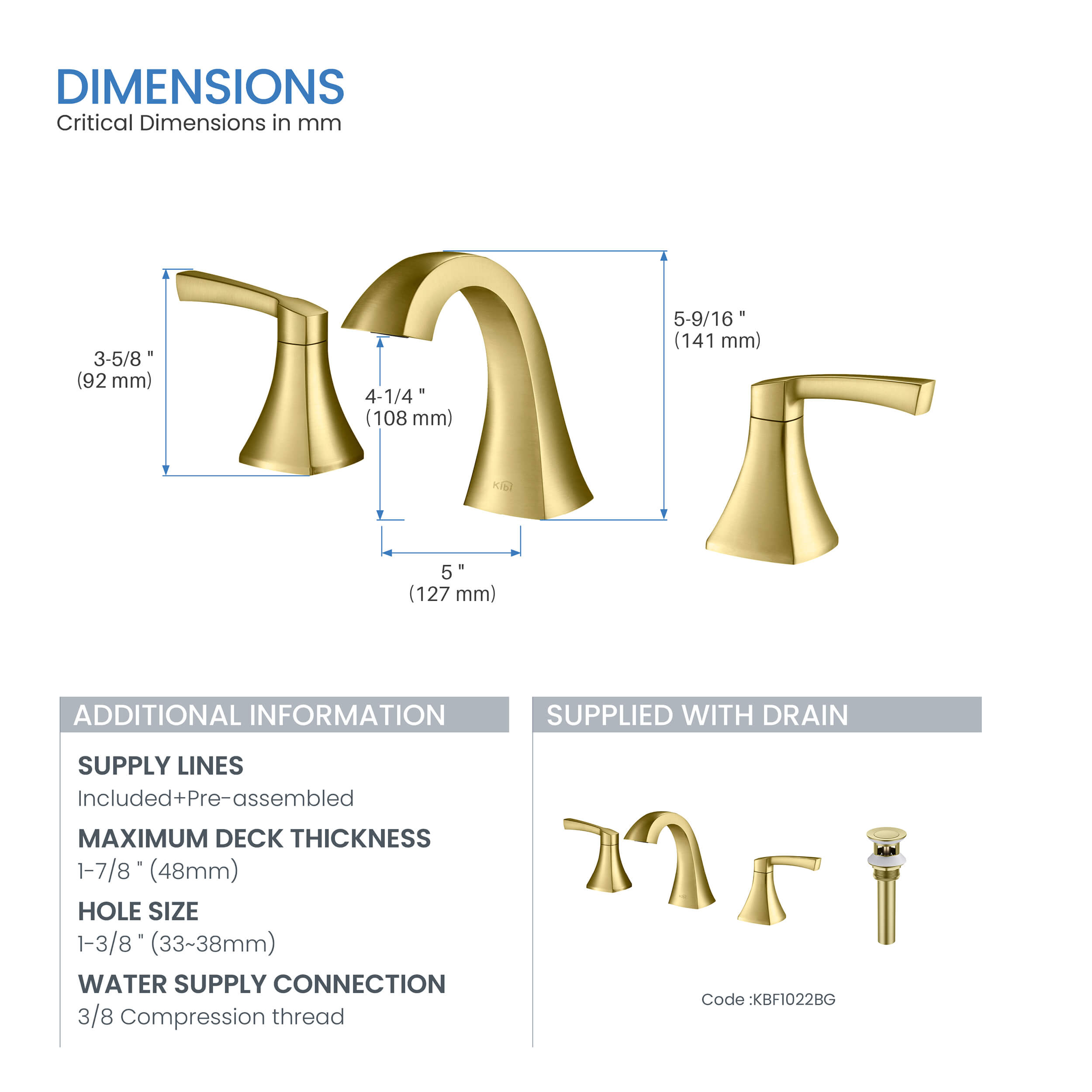 Pyramid II Bathroom Sink 8" Widespread Faucet with Drain Assembly KBF1022