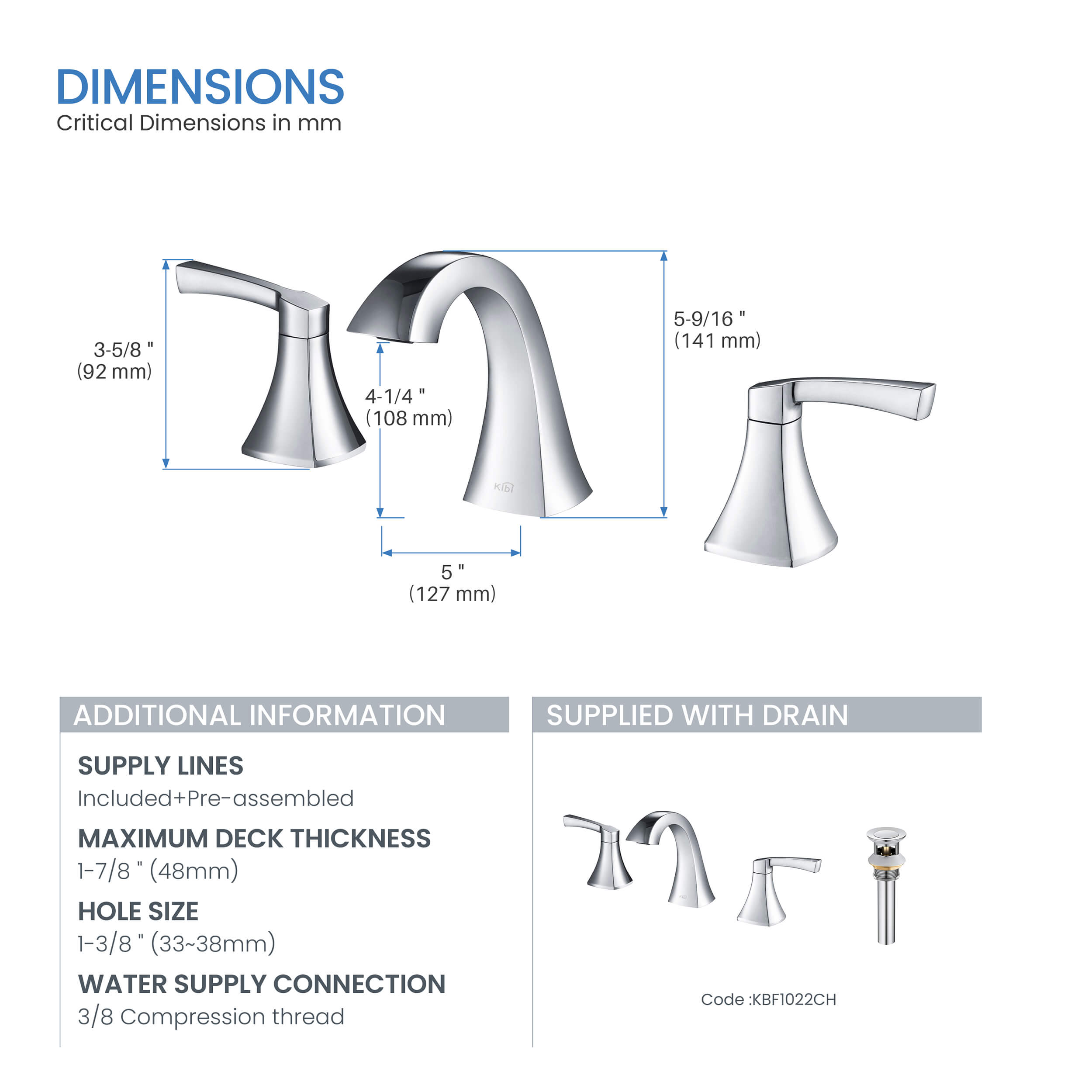 Pyramid II Bathroom Sink 8" Widespread Faucet with Drain Assembly KBF1022