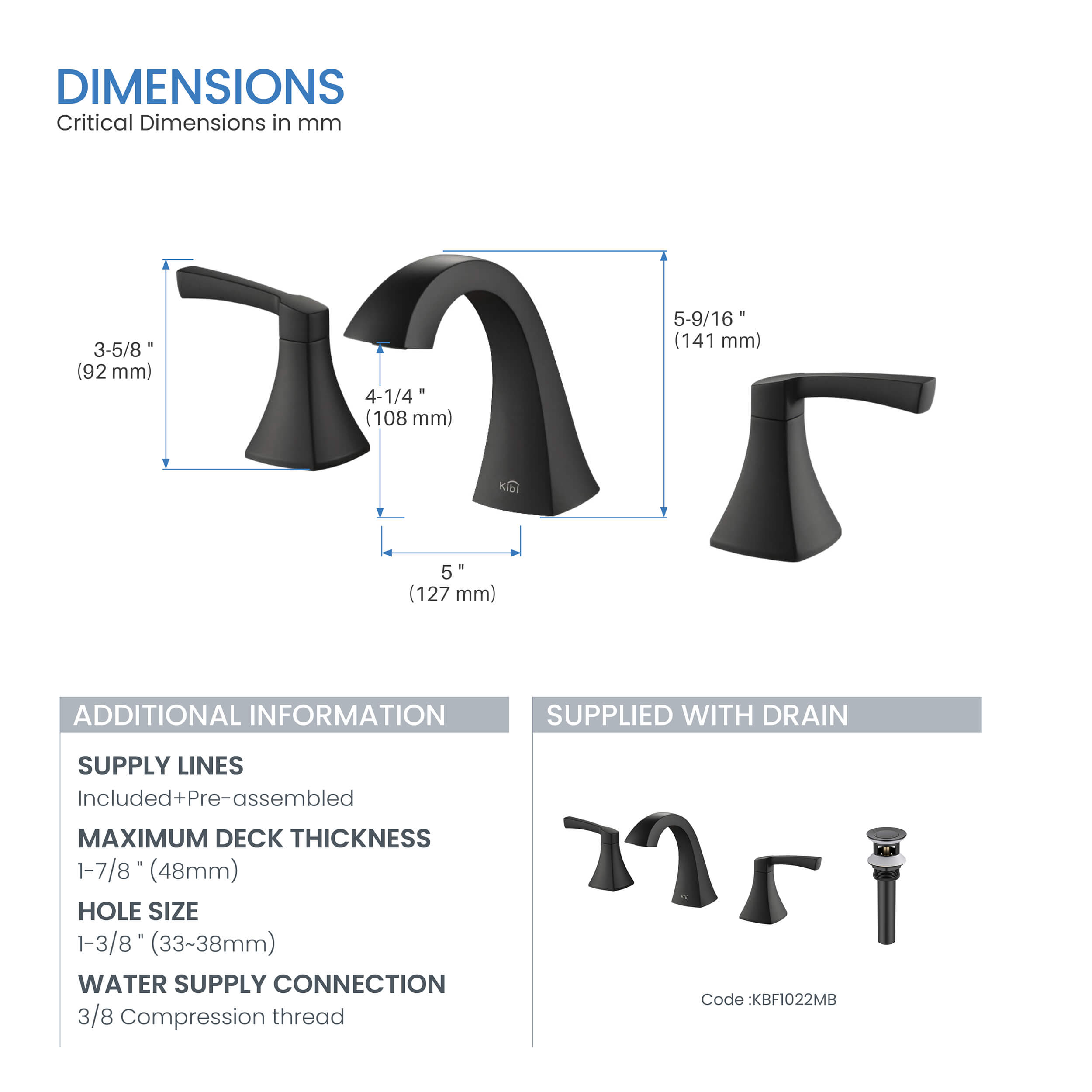 Pyramid II Bathroom Sink 8" Widespread Faucet with Drain Assembly KBF1022