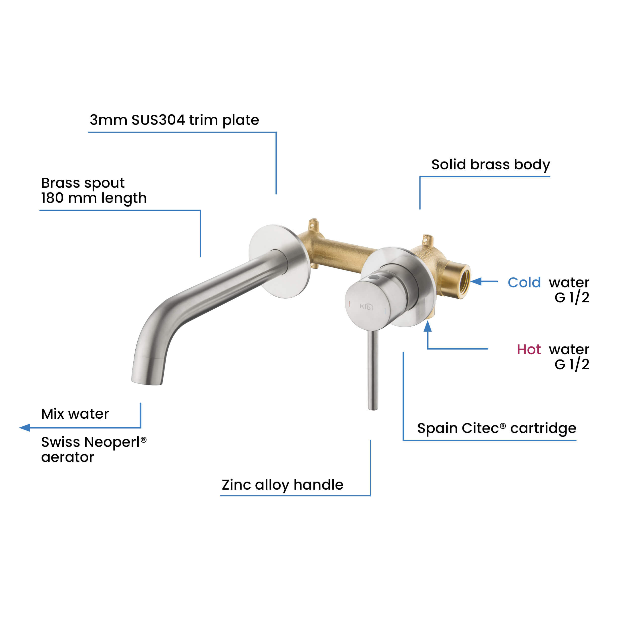 Circular Single Handle Wall Mounted Bathroom Sink Faucet KBF1023