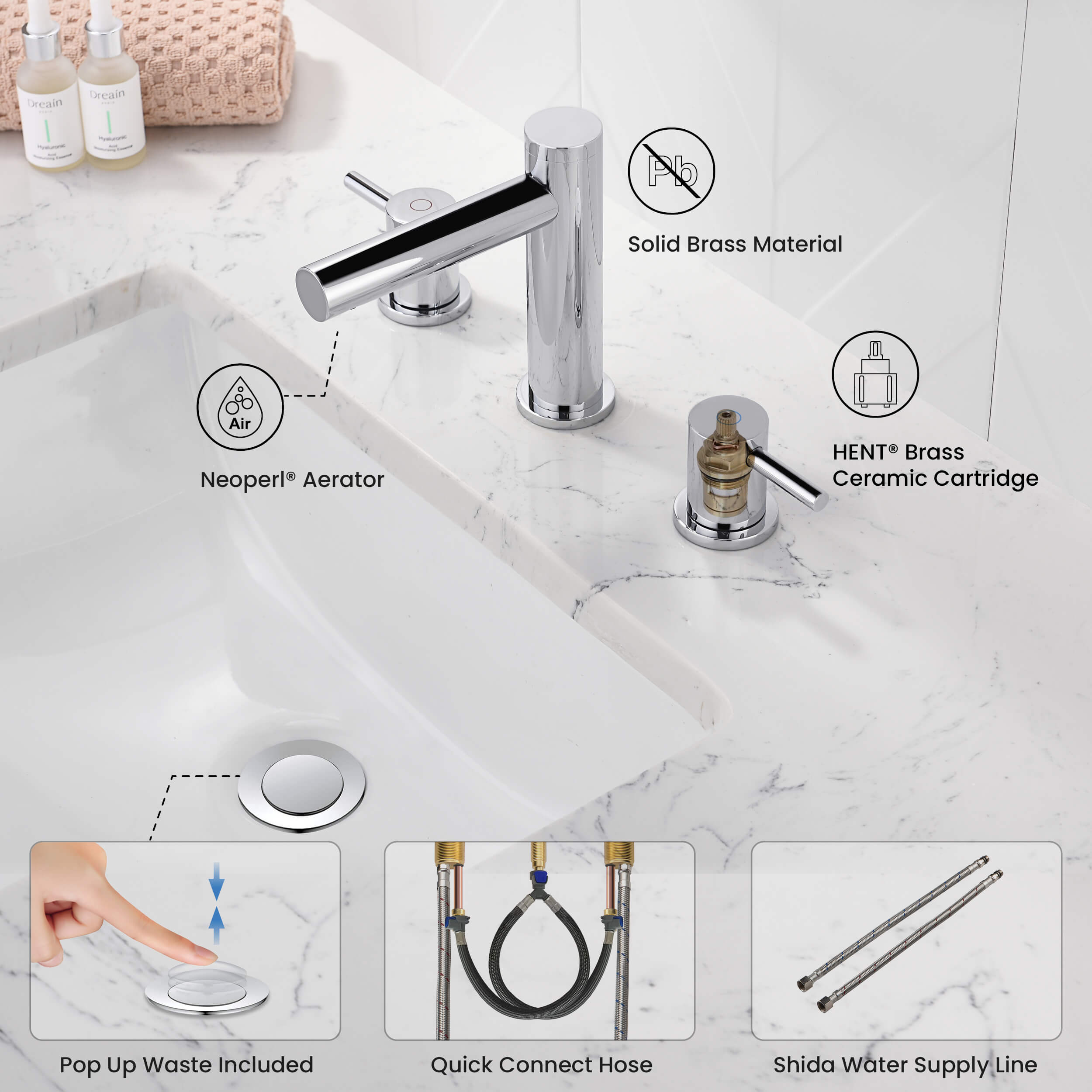 Circular 8" Bathroom Sink Widespread Faucet with Drain Assembly KBF1025