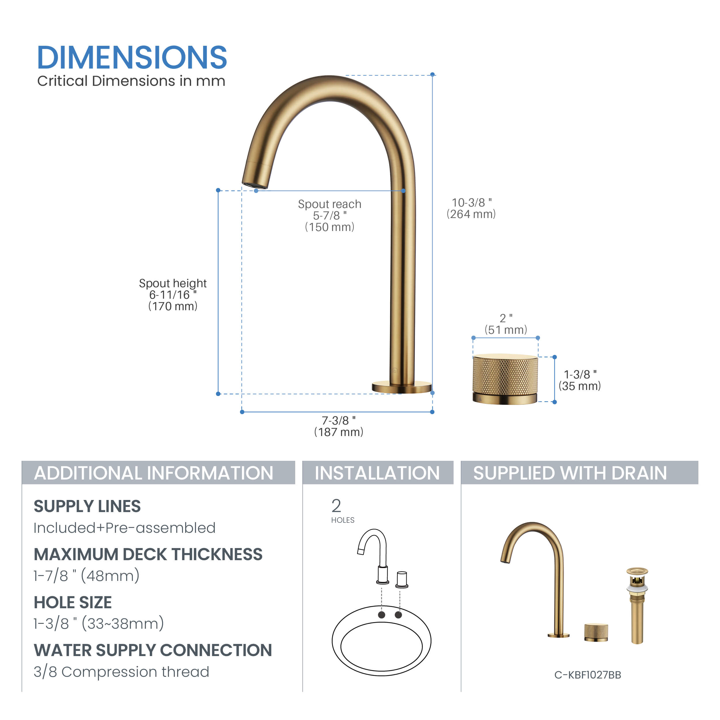 Circular X One Handle Two Holes Bathroom Vanity Sink Faucet with Drain Assembly - C-KBF1027