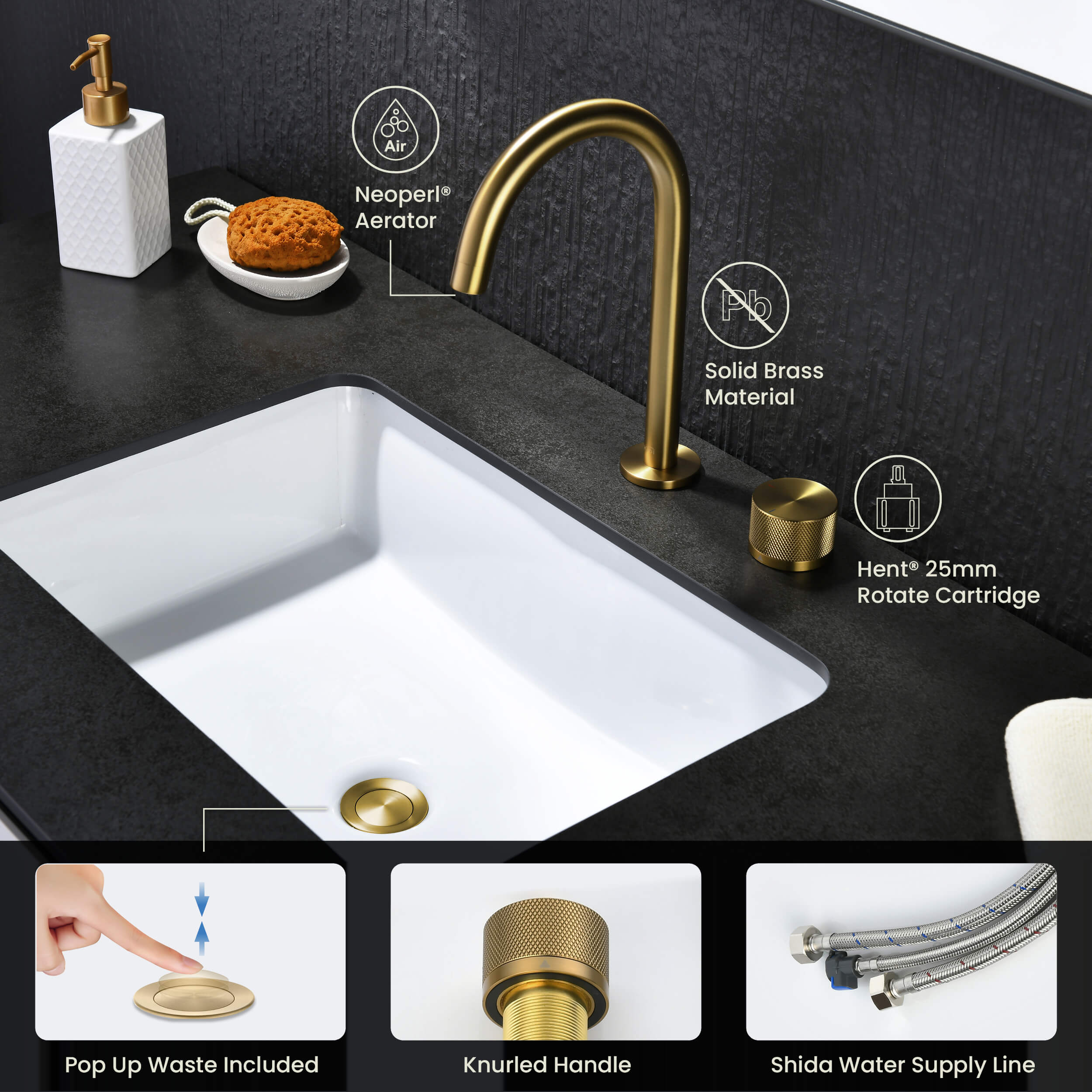 Circular X One Handle Two Holes Bathroom Vanity Sink Faucet with Drain Assembly - C-KBF1027