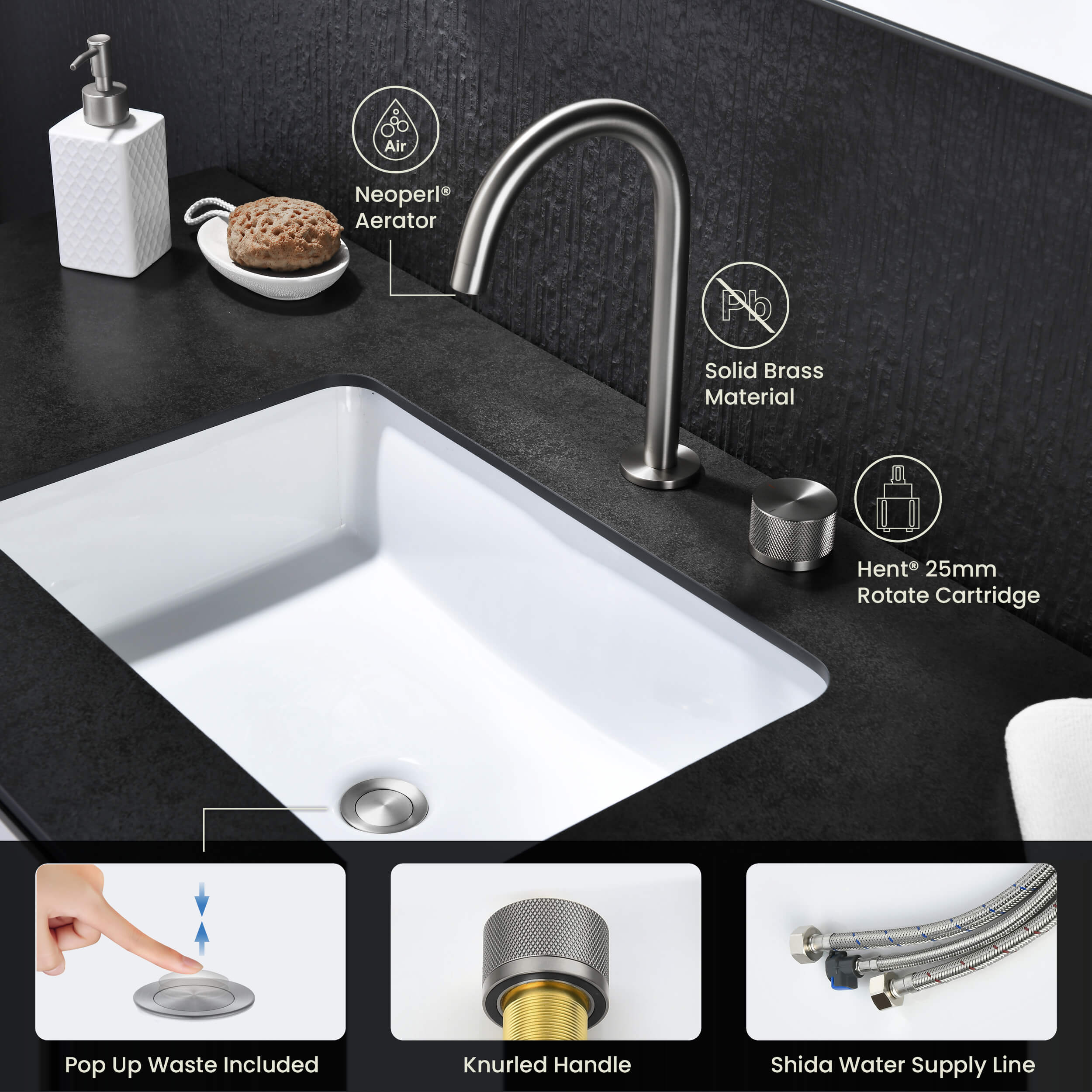 Circular X One Handle Two Holes Bathroom Vanity Sink Faucet with Drain Assembly - C-KBF1027