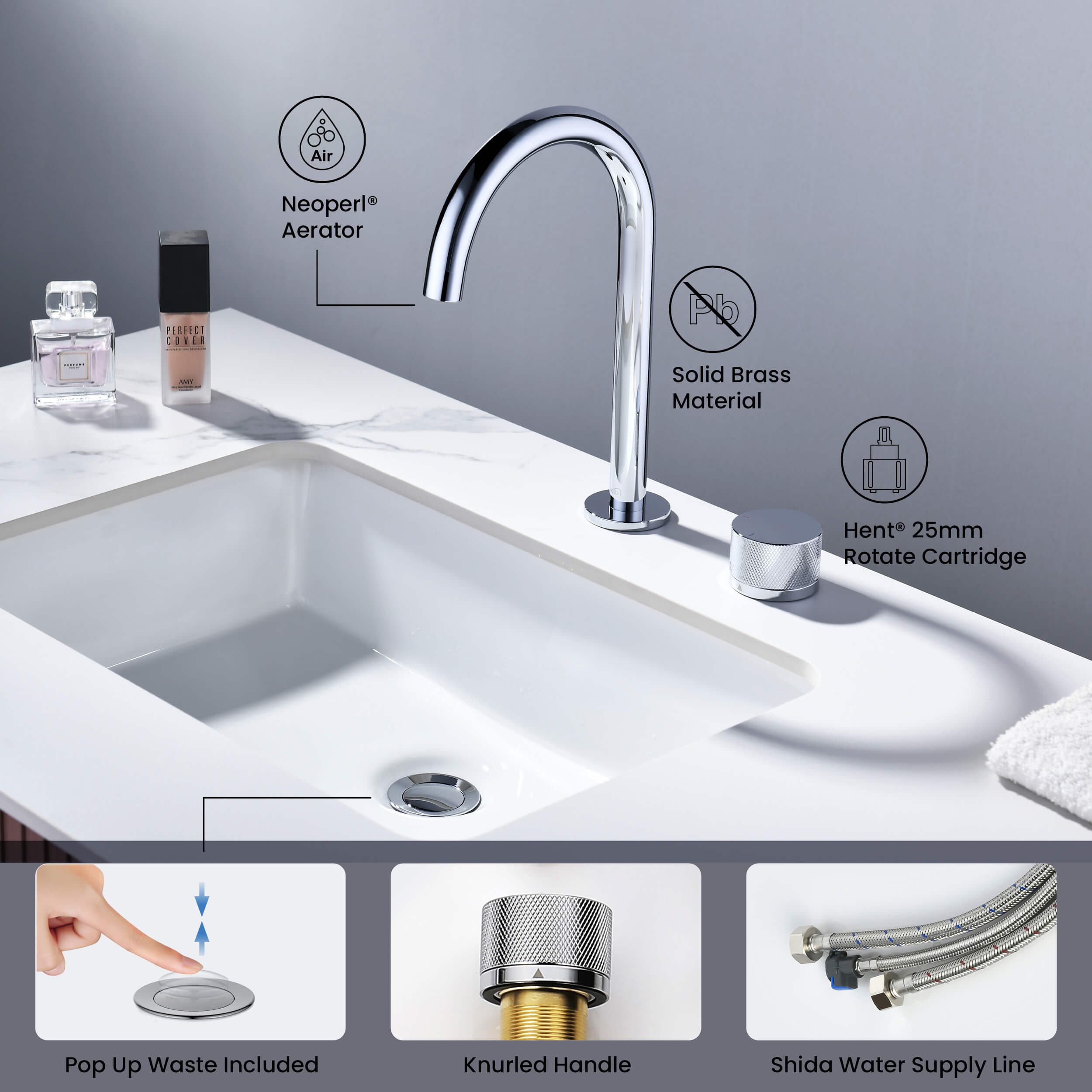 Circular X One Handle Two Holes Bathroom Vanity Sink Faucet with Drain Assembly - C-KBF1027