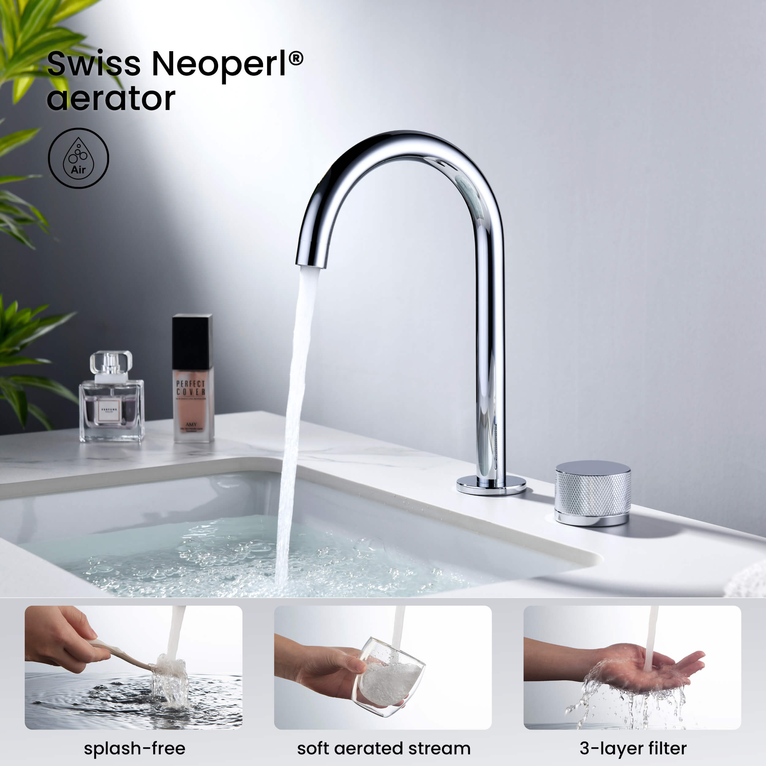 Circular X One Handle Two Holes Bathroom Vanity Sink Faucet with Drain Assembly - C-KBF1027