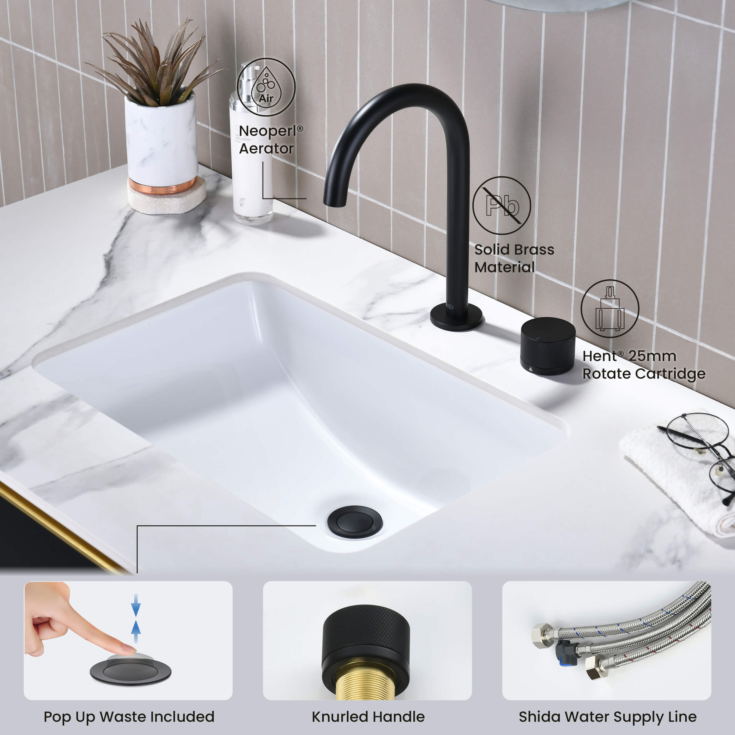 Circular X One Handle Two Holes Bathroom Vanity Sink Faucet with Drain Assembly - C-KBF1027